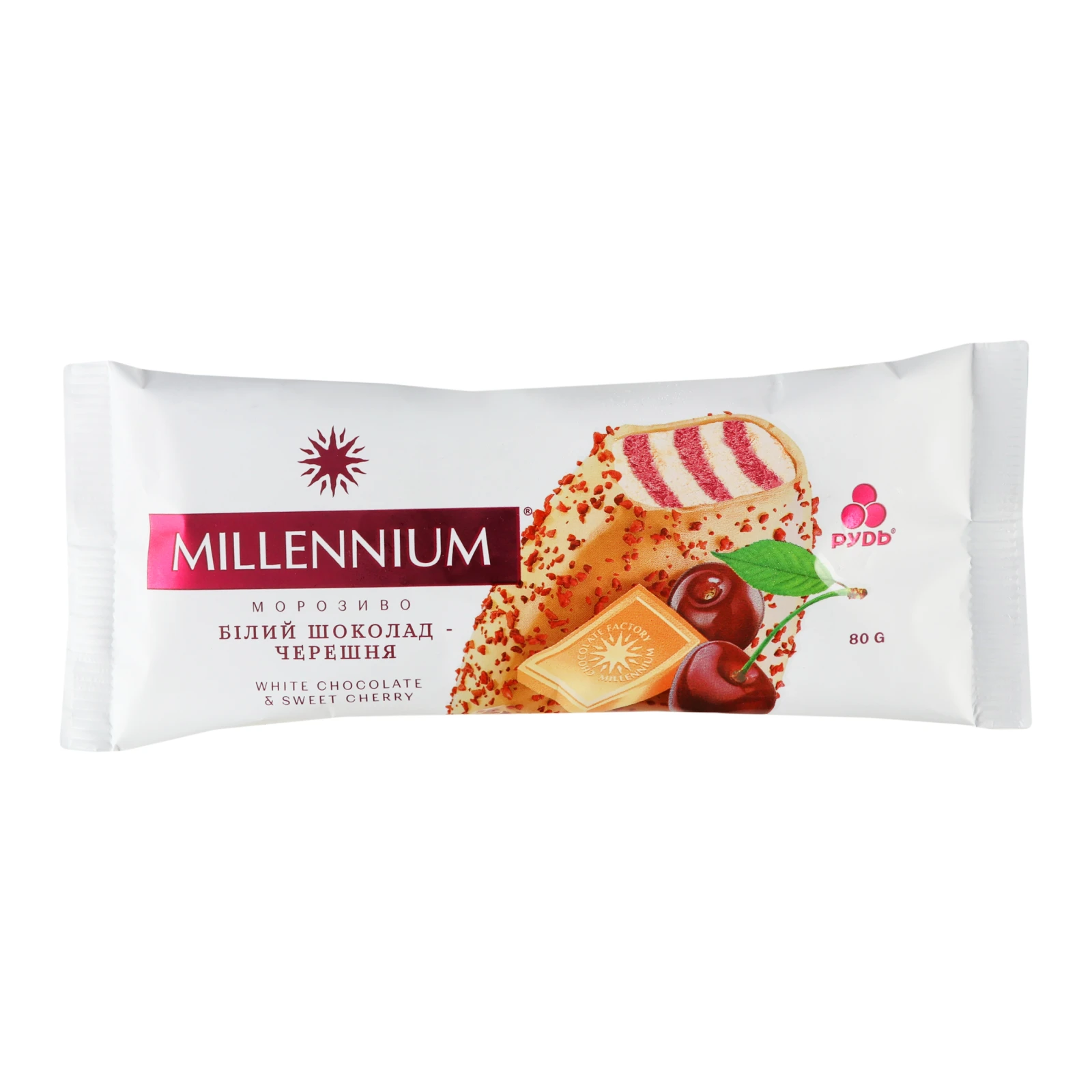 Морозиво Рудь Millenium Білий шоколад-черешня вершкове 80г Фото №:1