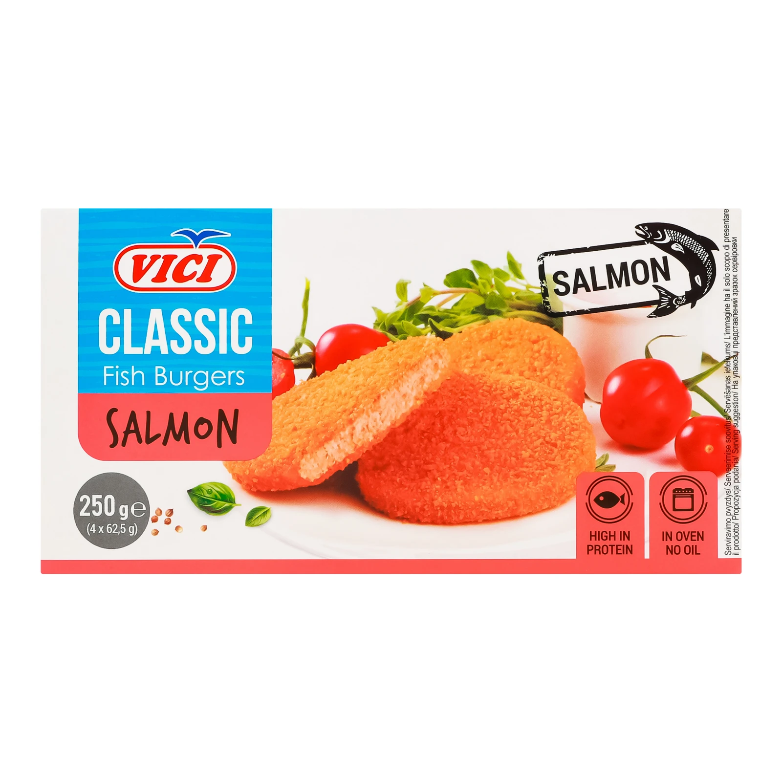 Бургери Vici Classic лососеві в паніровці обсмажені заморожені 250г Фото №:1