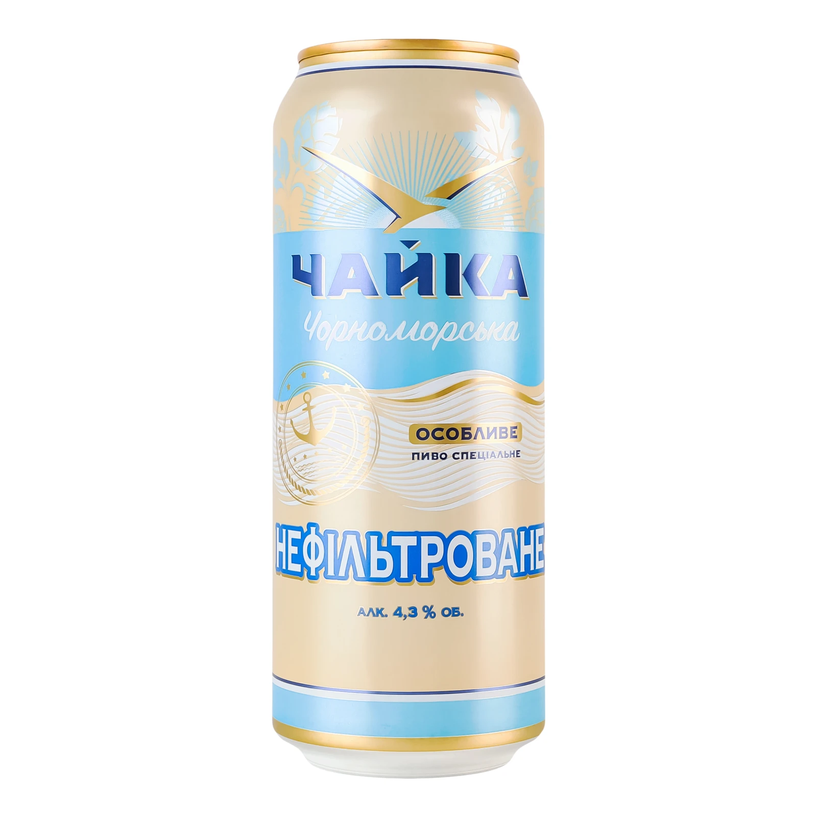 Пиво спеціальне Чайка Чорноморська Особливе нефільтроване світле пастеризоване 4.3% 500мл Фото №:1