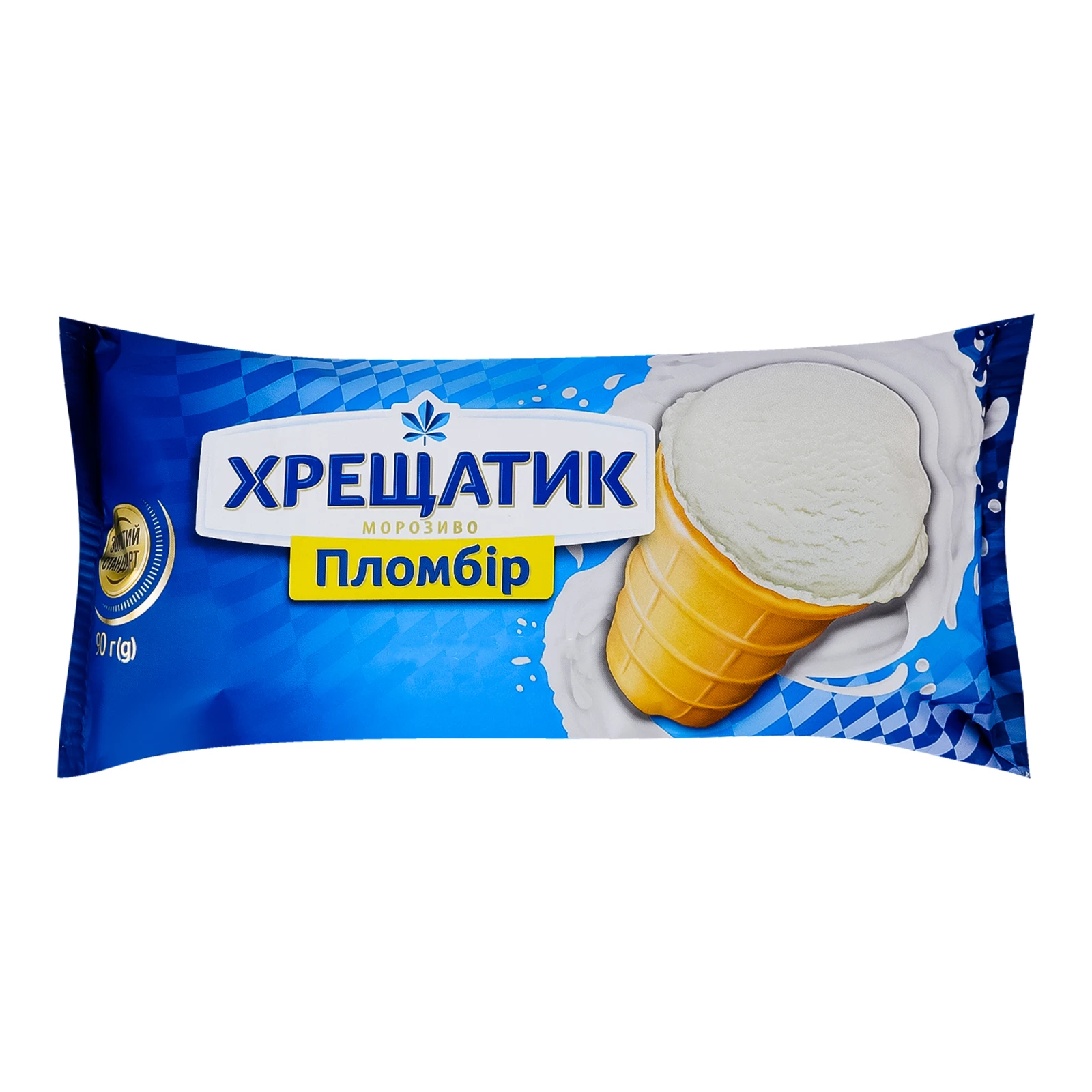 Морозиво Хрещатик Золотий стандарт пломбір у вафельному стаканчику 15% 90г Фото навігації №:1