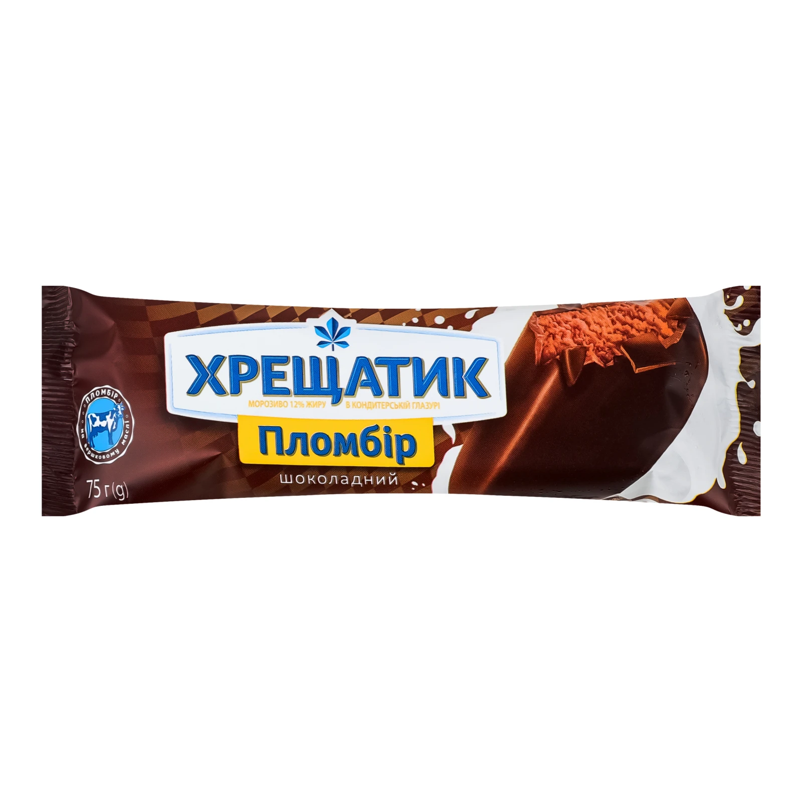 Морозиво Хрещатик шоколадний пломбір в кондитерській глазурі 12% 75г Фото №:1