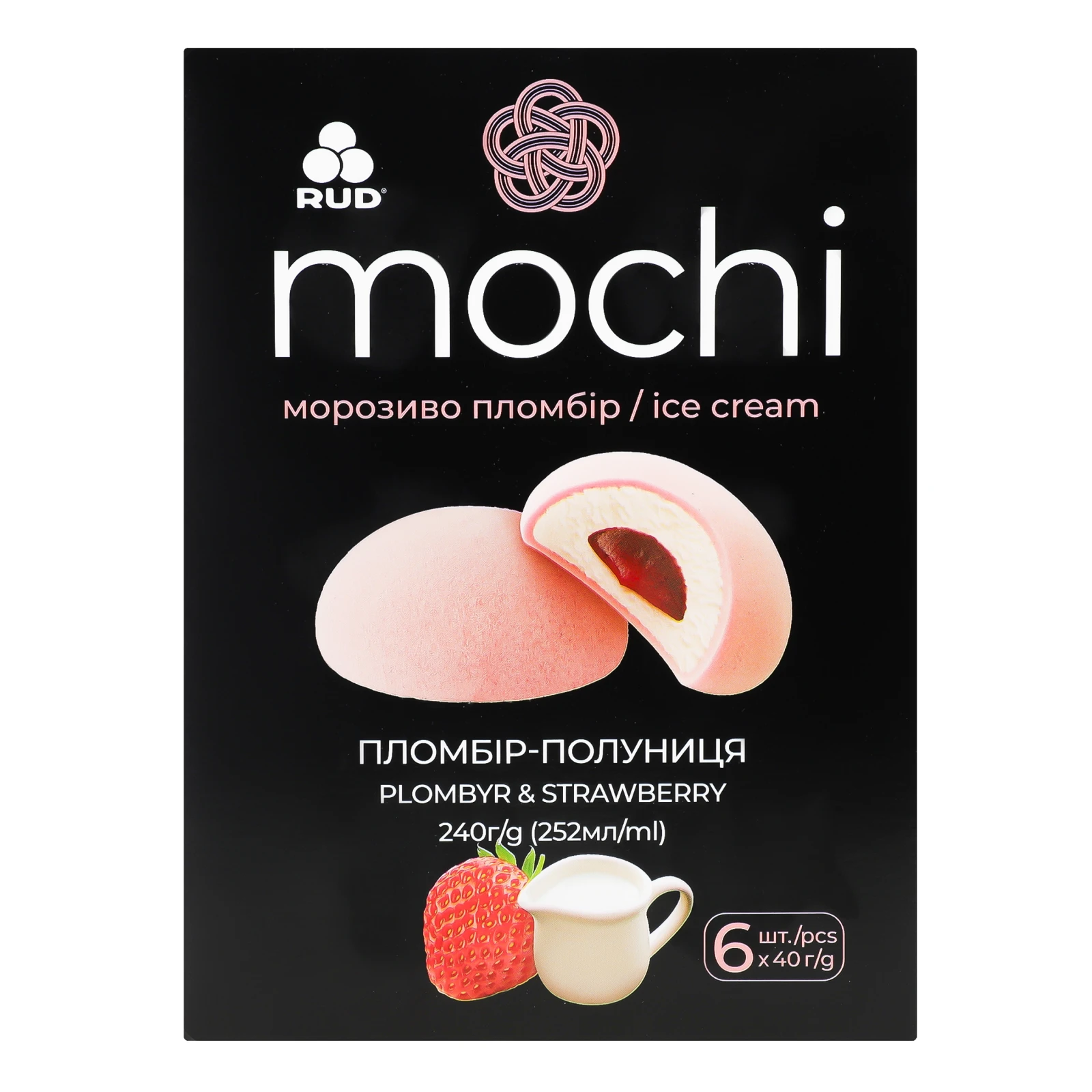 Морозиво Rud Mochi пломбір Пломбір-полуниця 6х40г фото 2