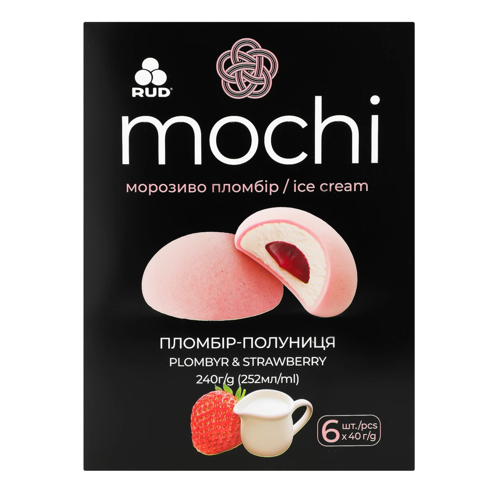 Морозиво Rud Mochi пломбір Пломбір-полуниця 6х40г