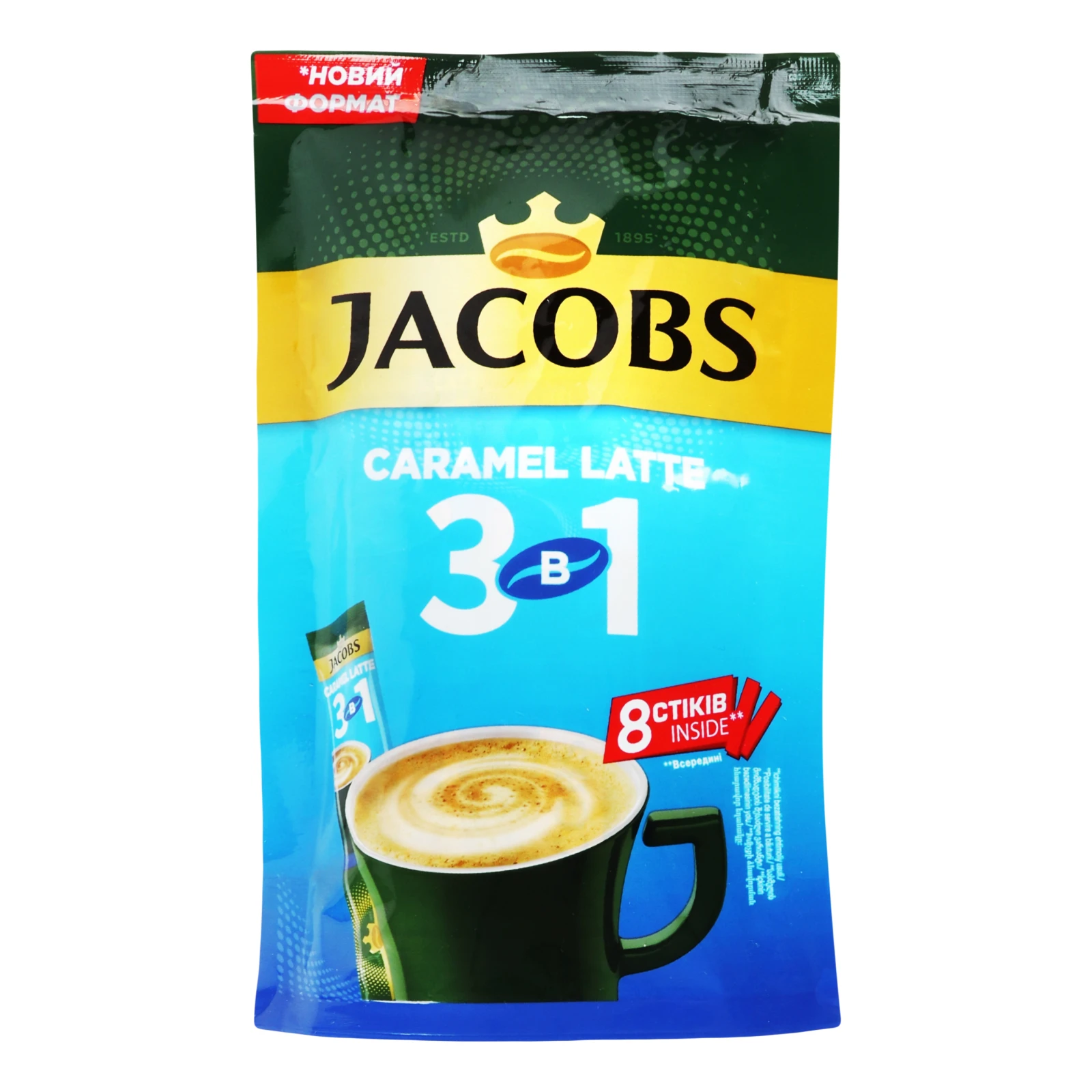 Напій кавовий Jacobs Caramel Latte 3в1 розчинний 8*12.3г/уп Фото навігації №:1