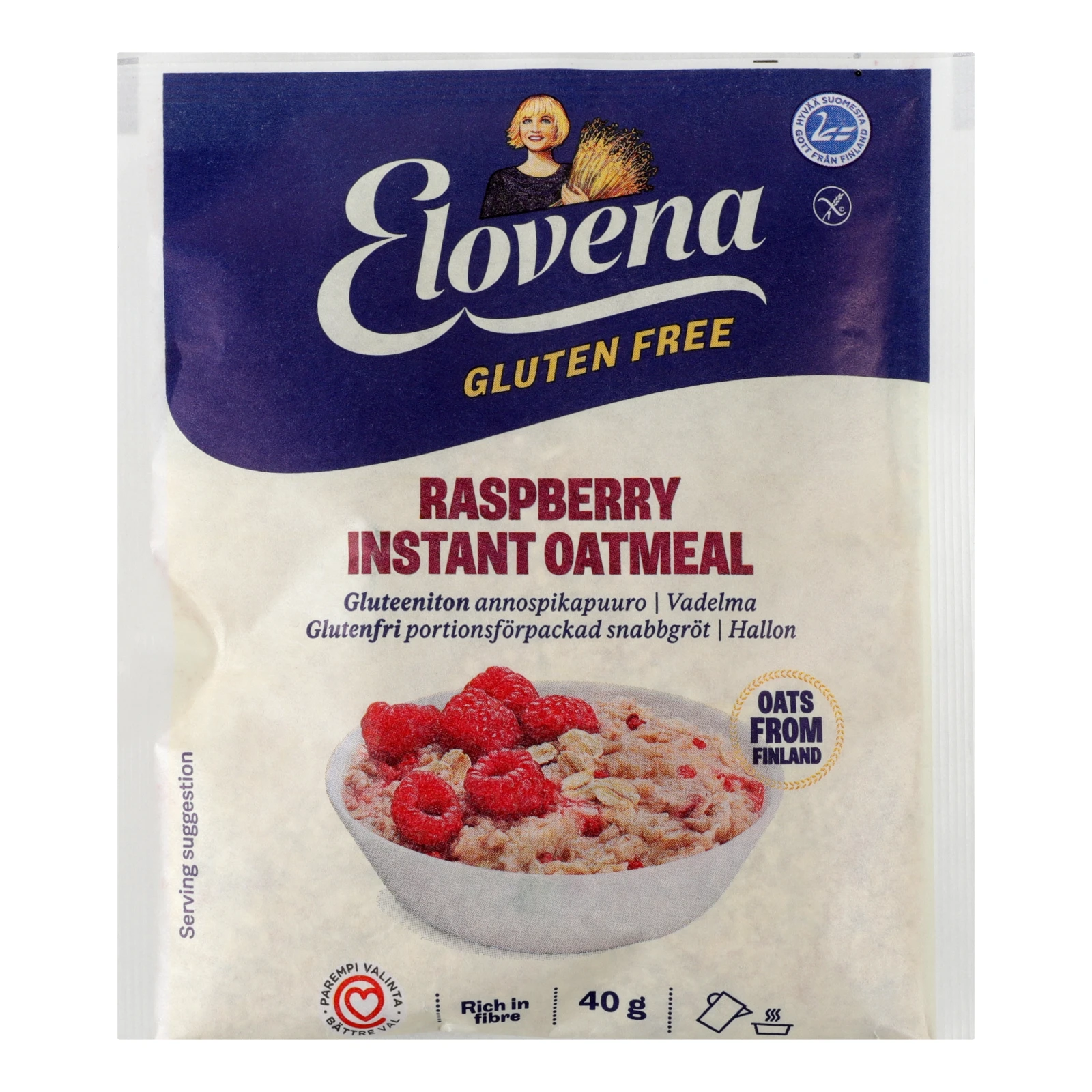 Каша Elovena швидкого приготування вівсяна без глютену з малиною 40г Фото №:1