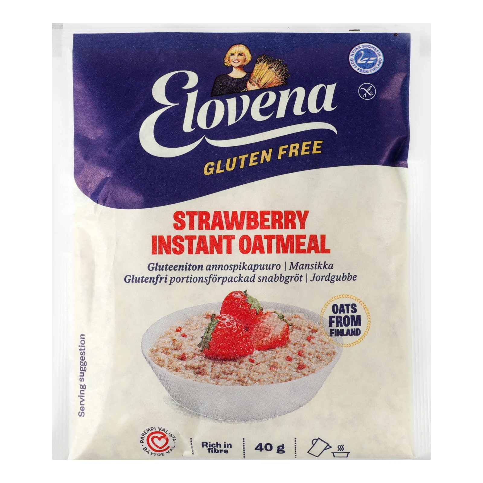Каша Elovena швидкого приготування вівсяна без глютену з полуницею 40г Фото №:1