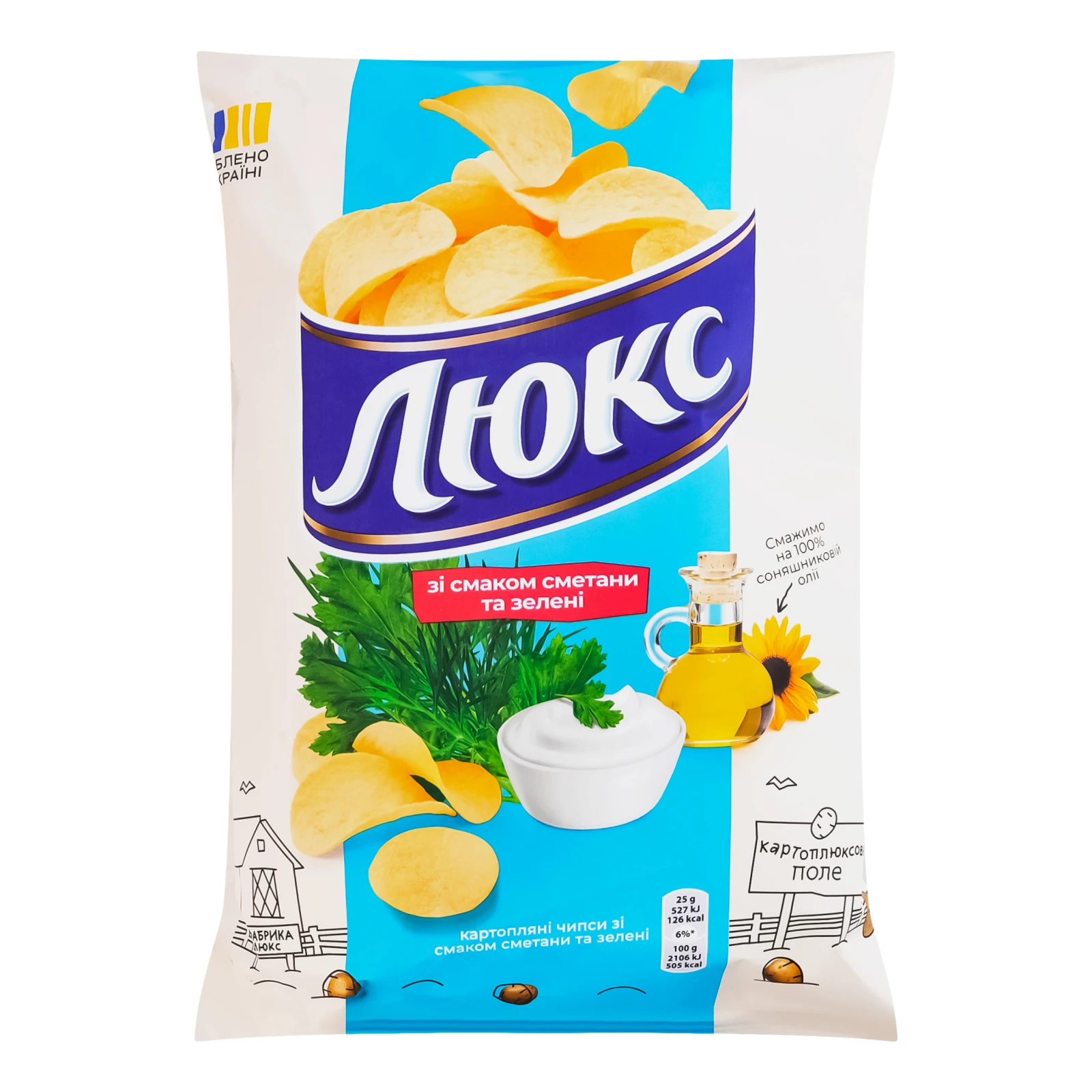 Чипси Люкс картопляні зі смаком Сметани та зелені 125г Фото №:1