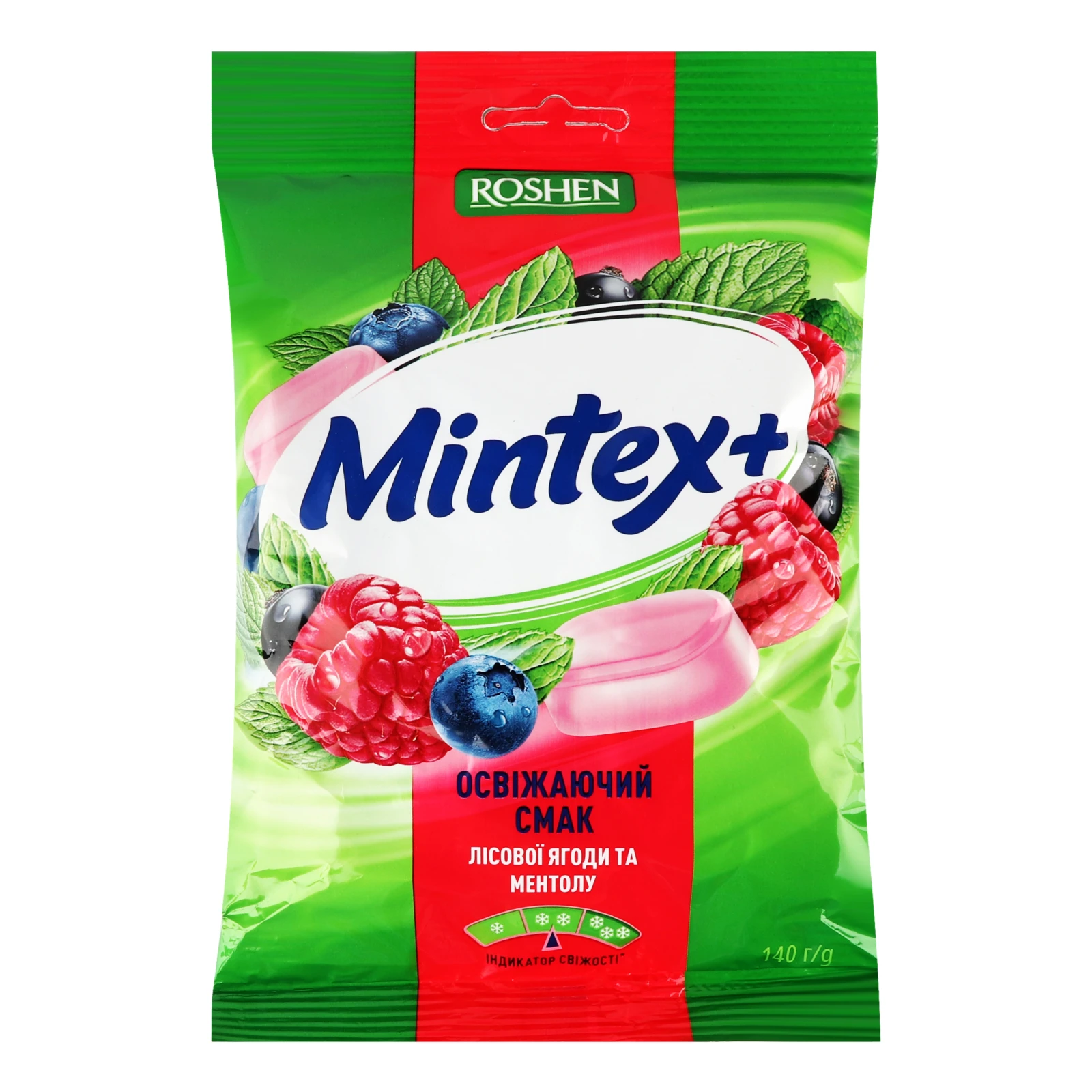 Карамель Mintex+ льодяникова зі смаком лісових ягід та ментолу 140г Фото навігації №:1
