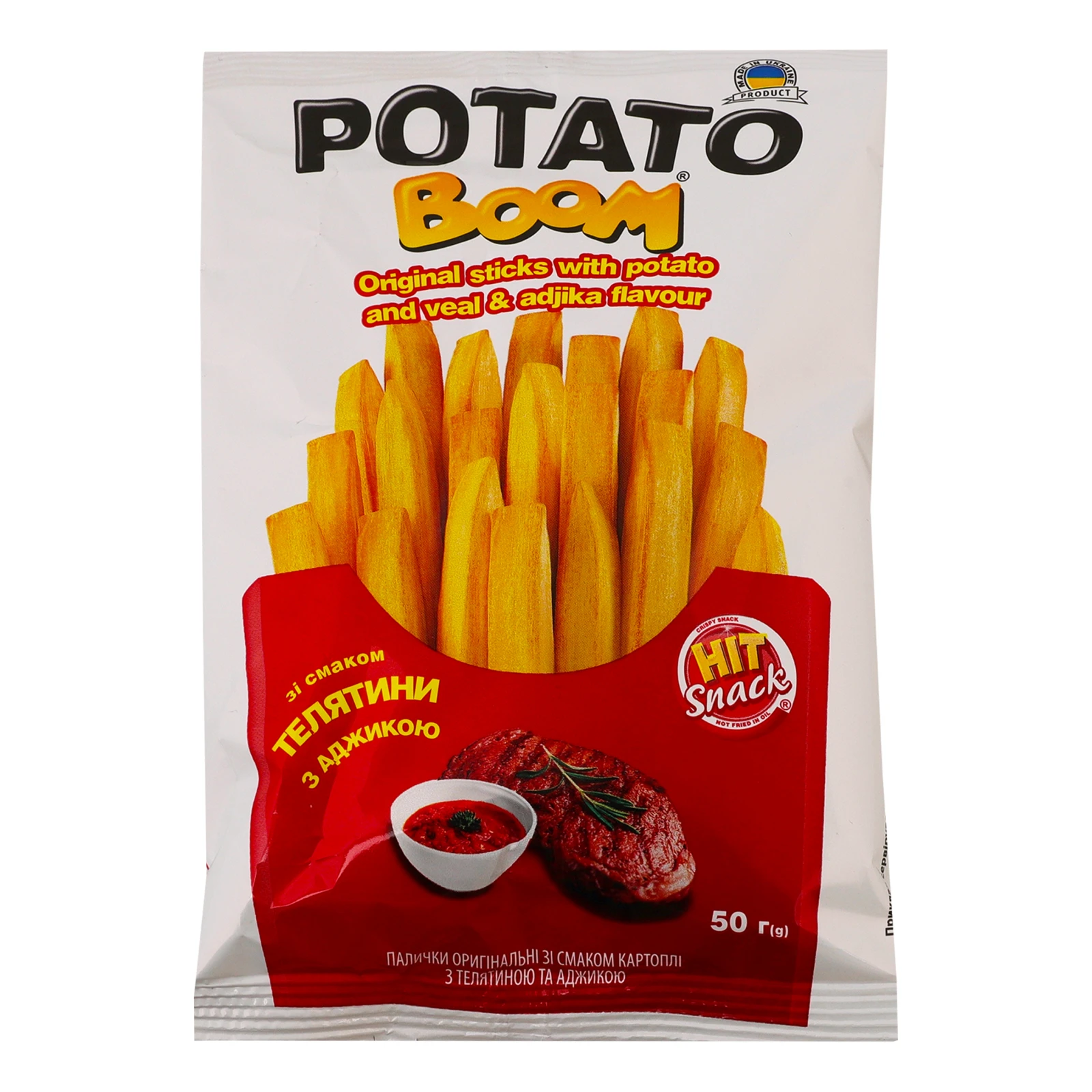 Палички Potato boom оригінальні зі смаком картоплі з телятиною та аджикою 50г Фото №:1