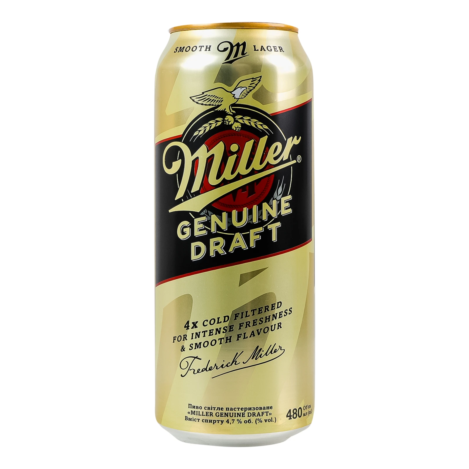 Пиво Miller Genuine Draft світле пастеризоване 4.7% 0.48л Фото №:1