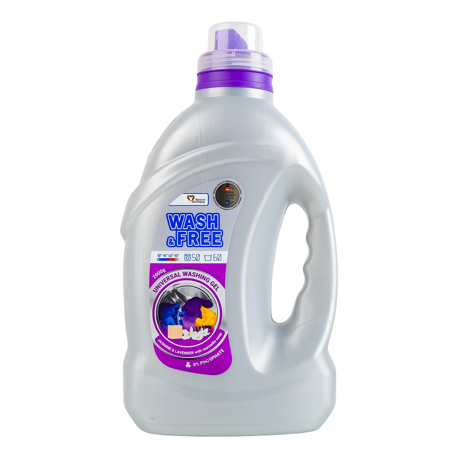 Гель для прання Wash&Free з марсельським милом універсальний Жасмин та лаванда 2кг