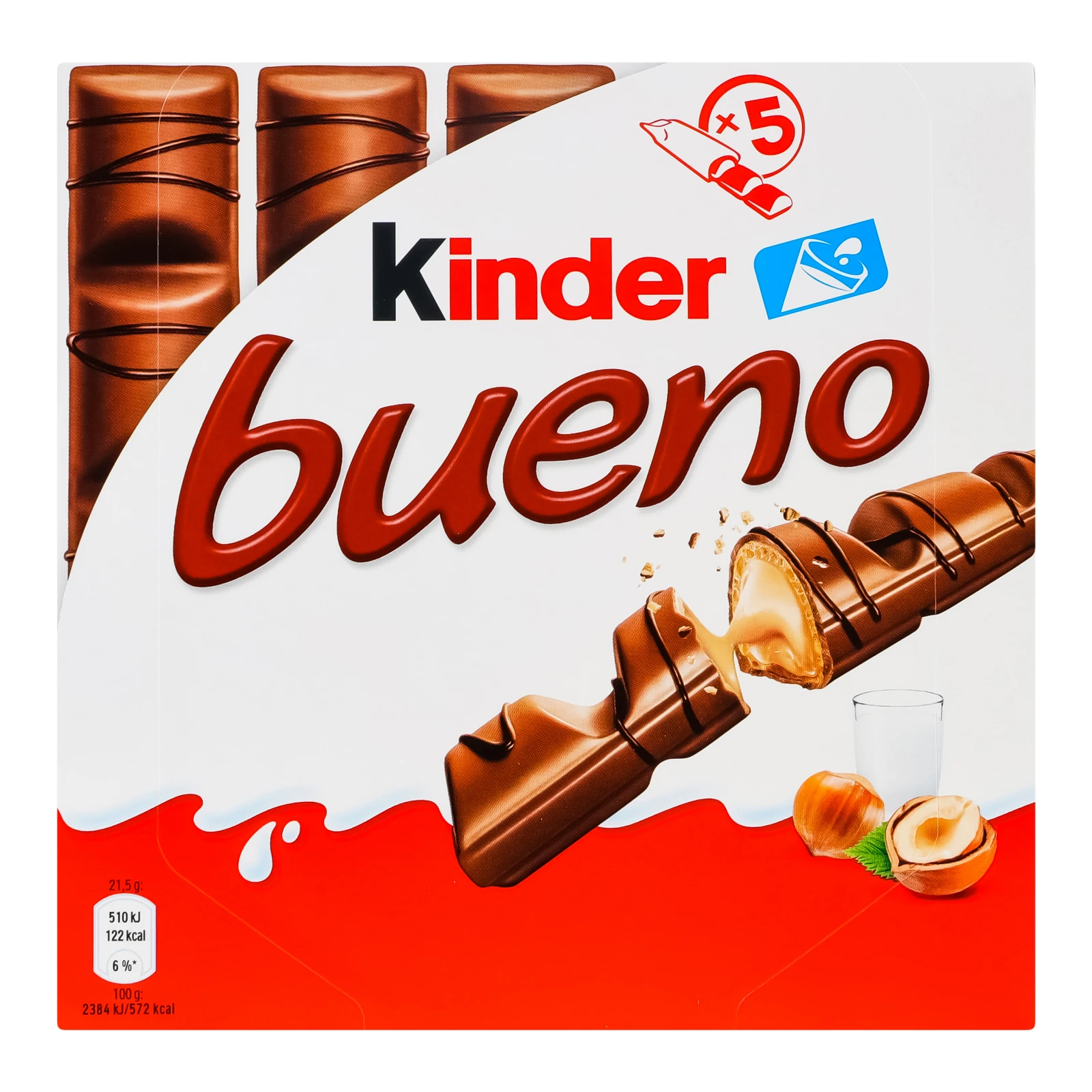 Батончик Kinder Bueno з молочно-горіховою начинкою, покритий молочним шоколадом 5х21,5г Фото №:1