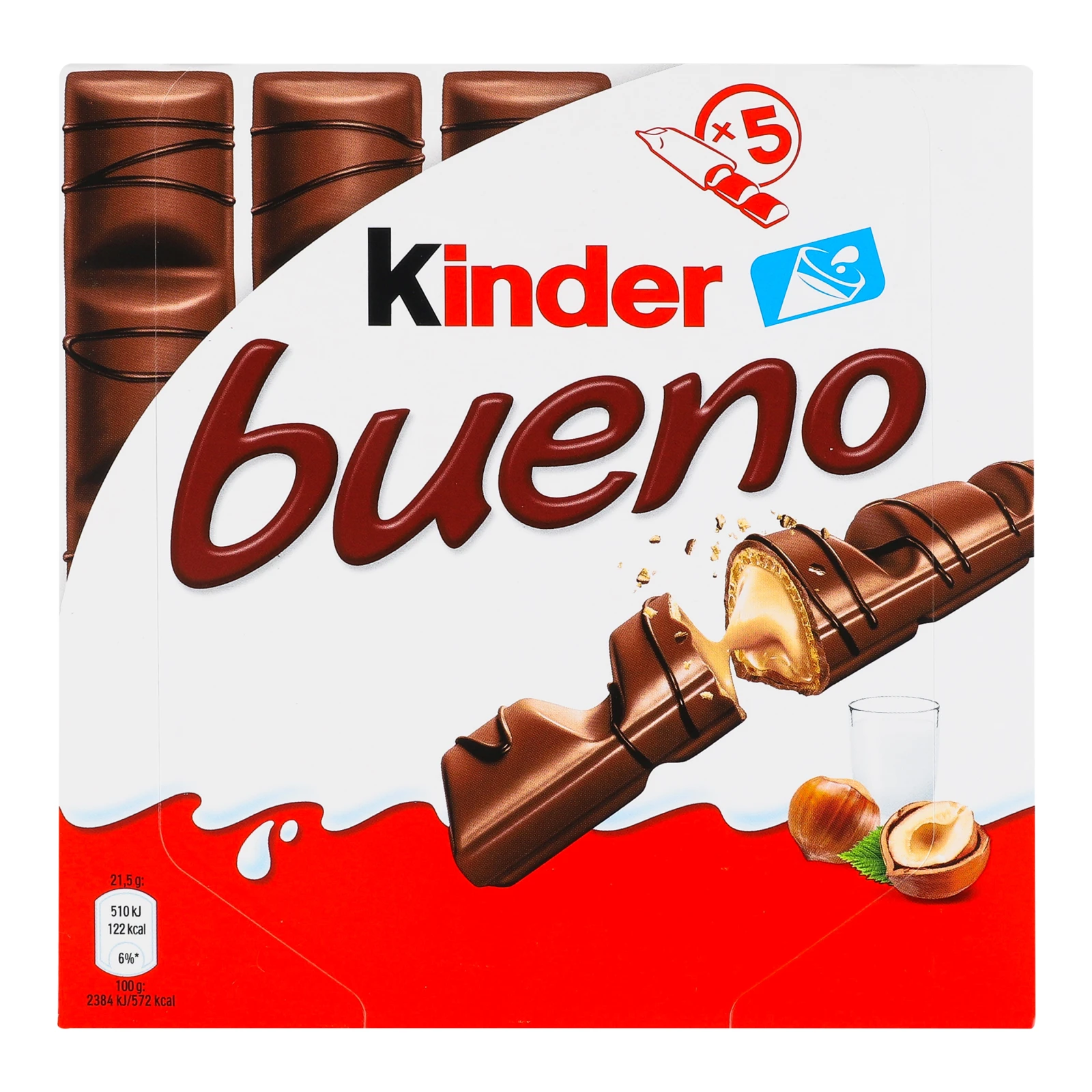 Вафлі Kinder Bueno із молочно-горіховою начинкою покриті молочним шоколадом 107.5г Фото №:1