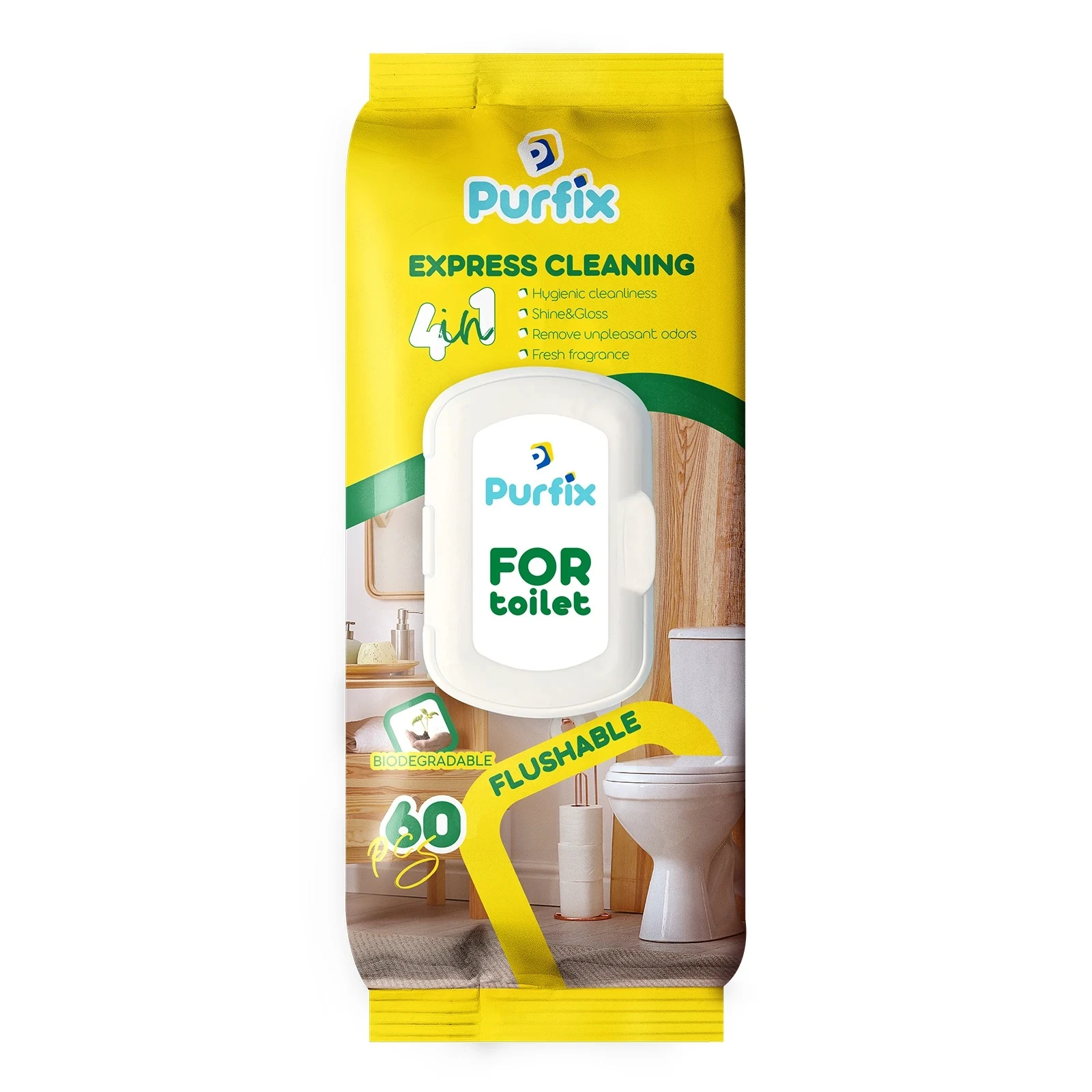 Серветки Purfix 60шт вологі для догляду за унітазом Фото №:1