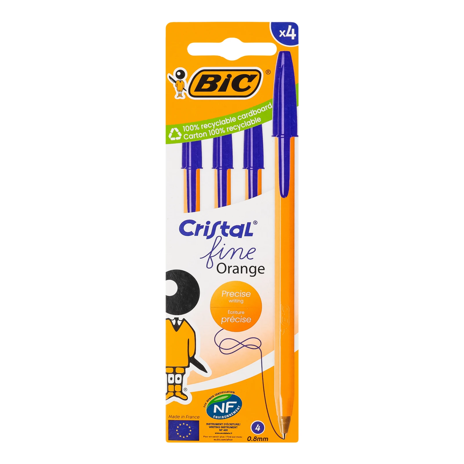 Ручка кулькова BiC Cristal fine Orange 4шт/уп Фото №:1