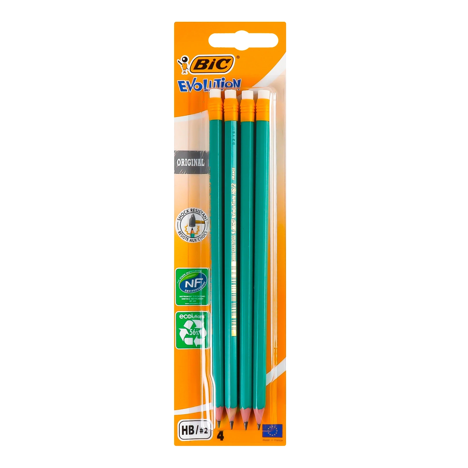 Олівець Bic 4шт Evolution HB графітові з гумкою зелений Фото навігації №:1