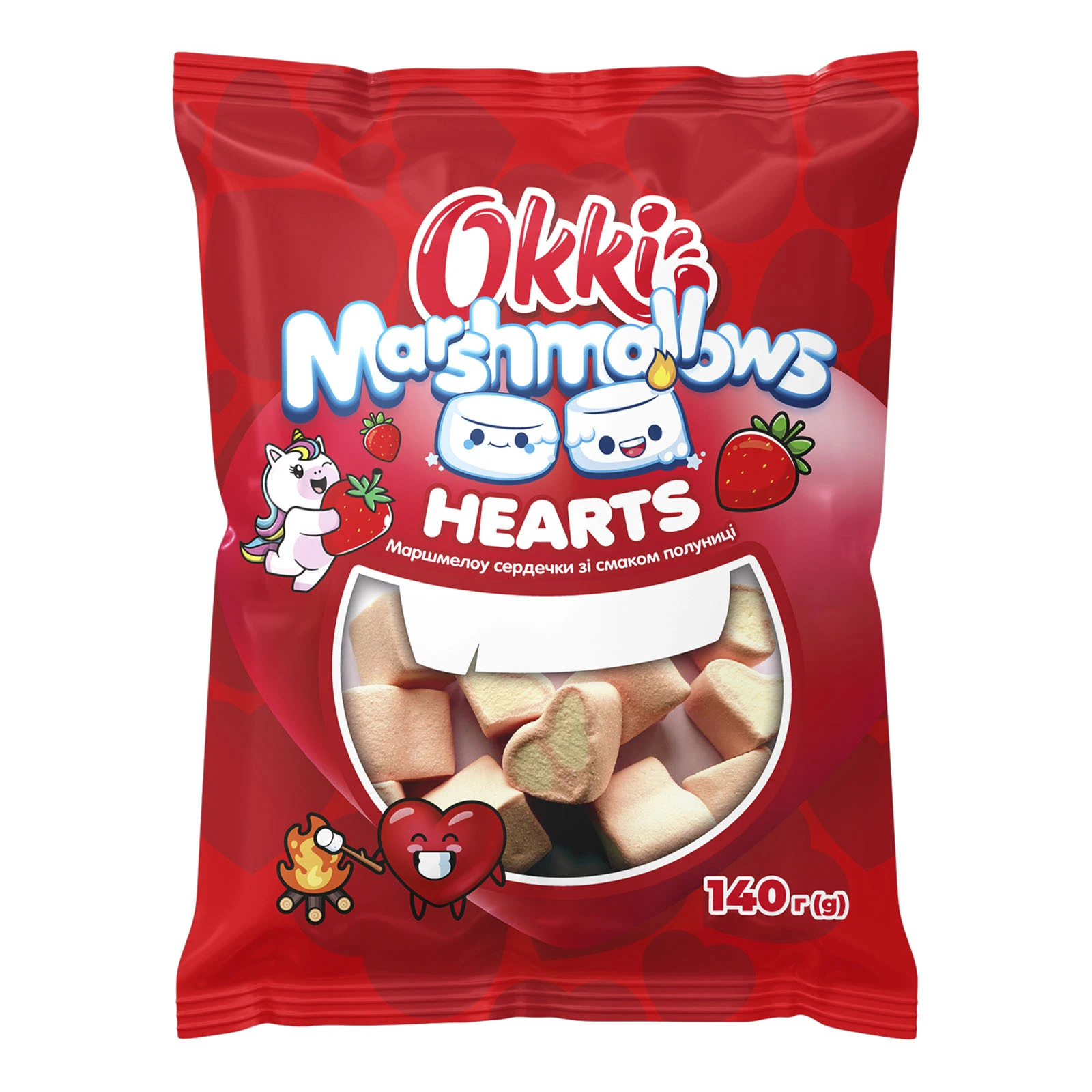Маршмелоу Okki сердечки зі смаком полуниці 140г Фото №:1