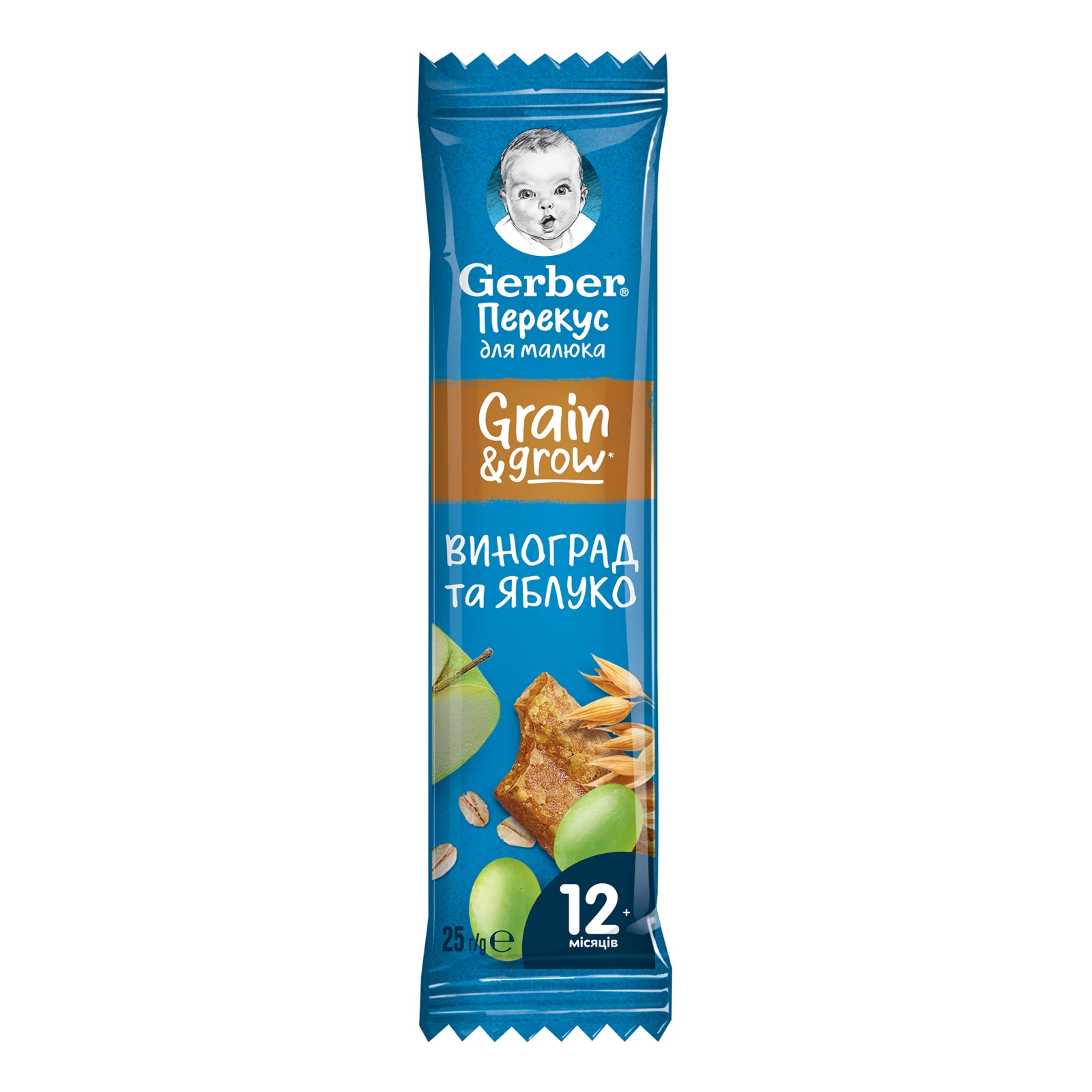 Батончик Gerber фруктово-злаковий Виноград та яблуко для дітей від 12-ти місяців 25г Фото навігації №:1