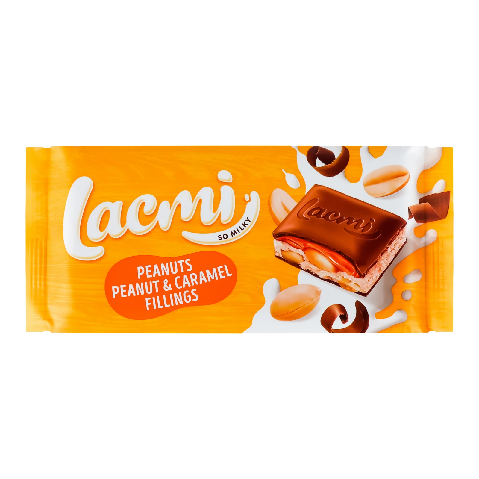 Шоколад Roshen Lacmi Peanuts Peanut&Caramel Fillings молочний з арахісом, карамеллю та арахісовою пастою 87г Фото №:1