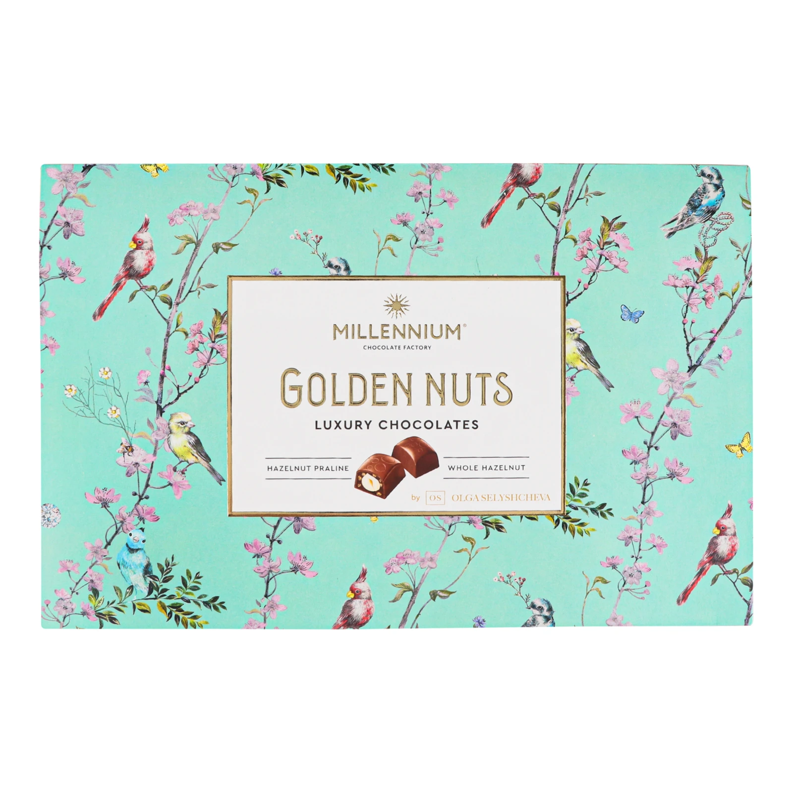 Цукерки Millennium Golden Nut шоколадні з начинкою та цілими горіхами 145г Фото навігації №:1