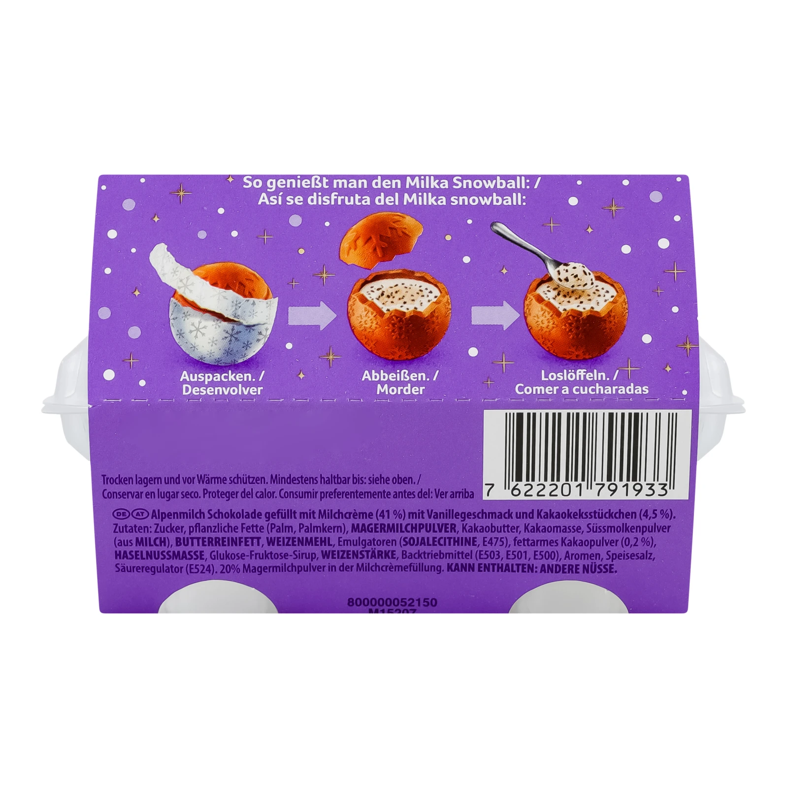 Шоколад фігурний Milka Snow balls молочний з кремовою молочною начинкою і шматочками печива Орео у формі кулі 4*28г Фото №:2