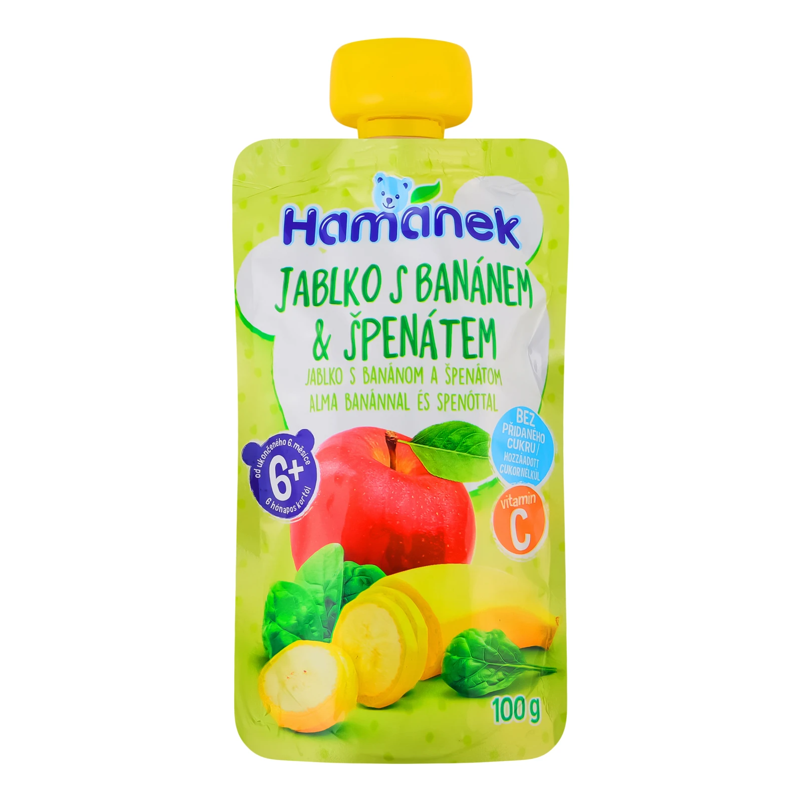 Пюре Hamanek фруктово-овочеве Яблуко з бананами та шпинатом для дітей від 6-ти місяців 100г Фото №:1