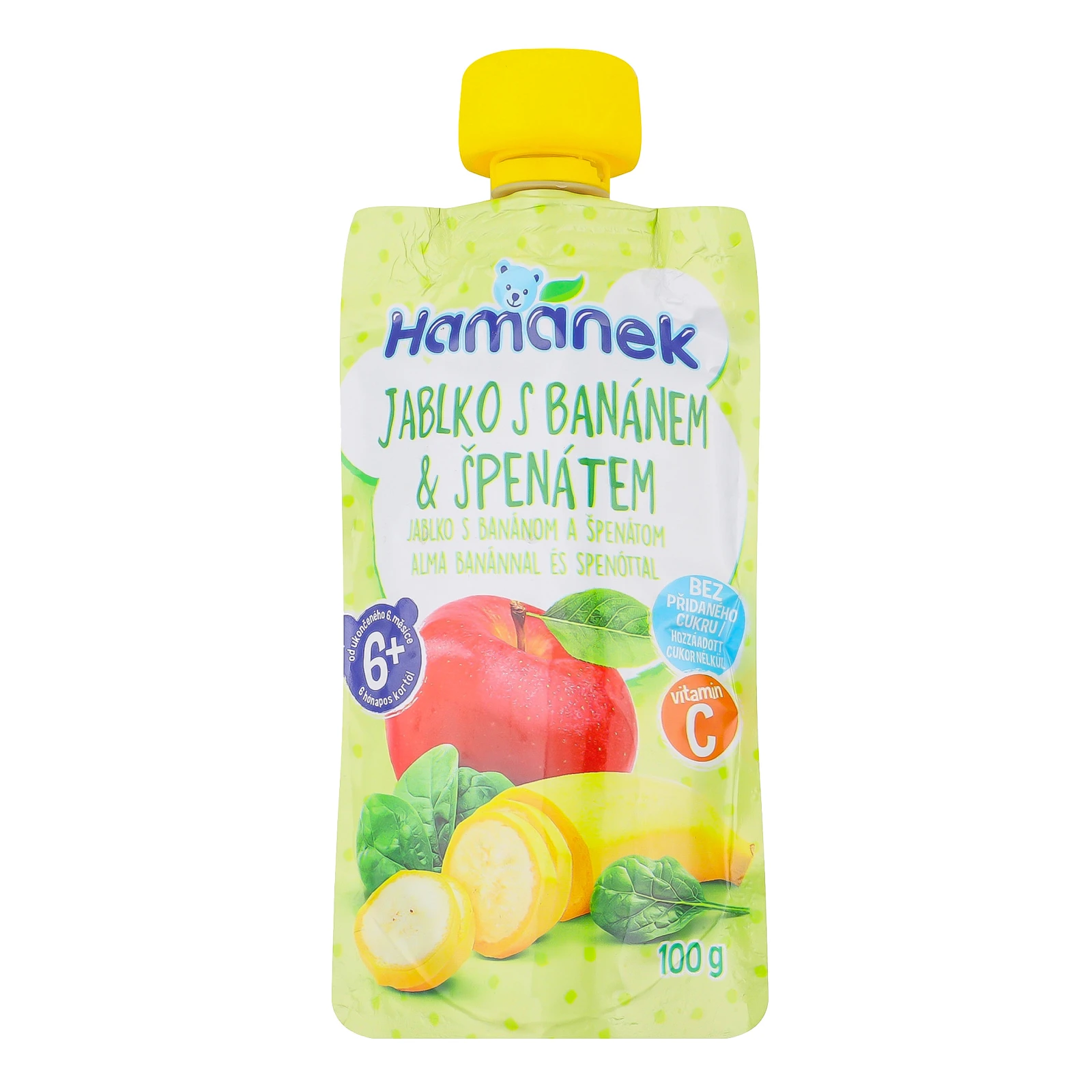 Пюре Hamanek фруктово-овочеве Яблуко з бананами та шпинатом для дітей від 6-ти місяців 100г Фото №:1