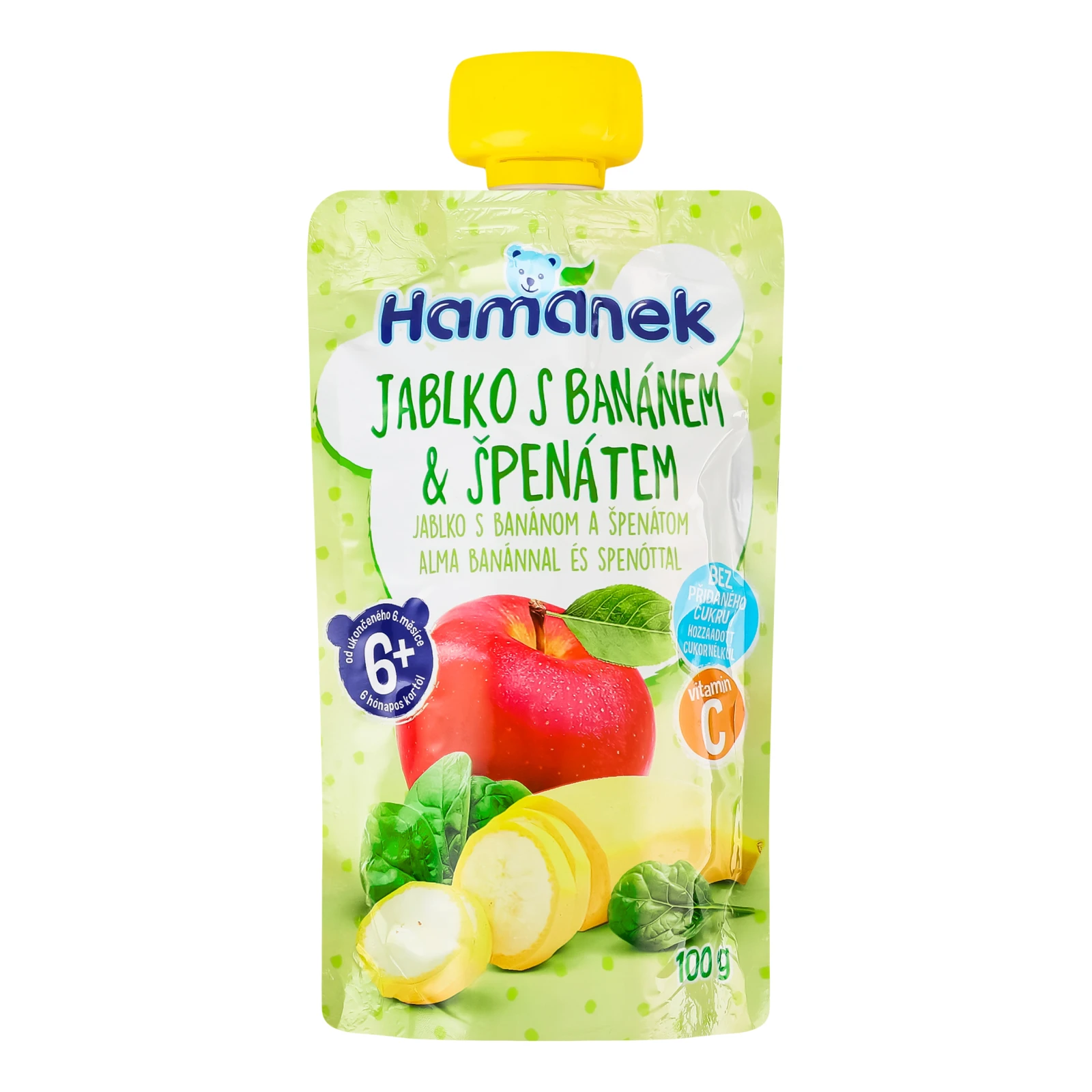 Пюре Hamanek Яблуко з бананами та шпинатом для дітей від 6-ти місяців фруктово-овочеве 100г Фото №:1