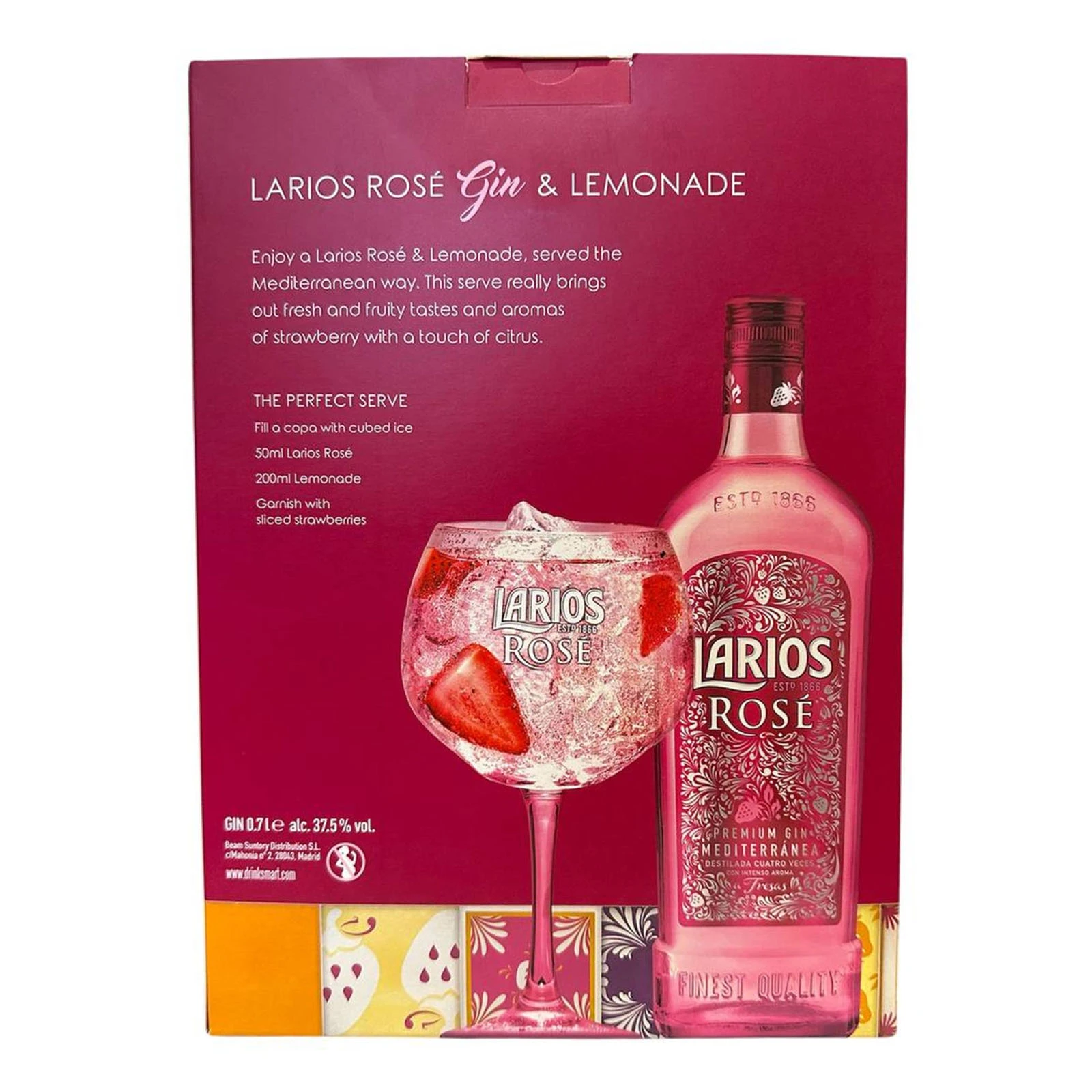 Набір Larios джин Rose 37.5% 0.7л + келих Фото №:2