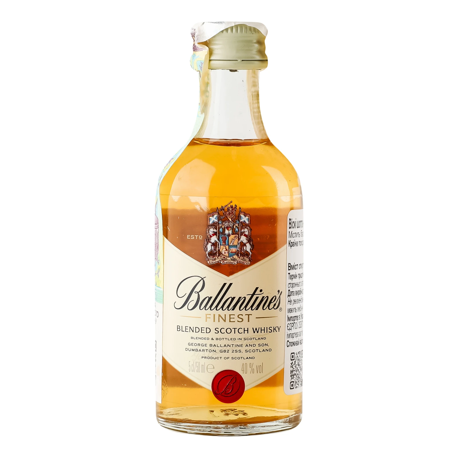 Віскі Ballantine's Finest шотландське купажоване 40% 0.05л Фото №:1