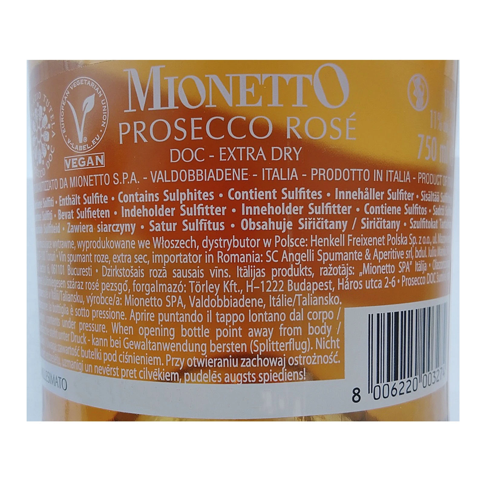 Вино ігристе Mionetto Prosecco Rose D.O.C Millesimato рожеве екстрасухе 11% 0.75л Фото №:2
