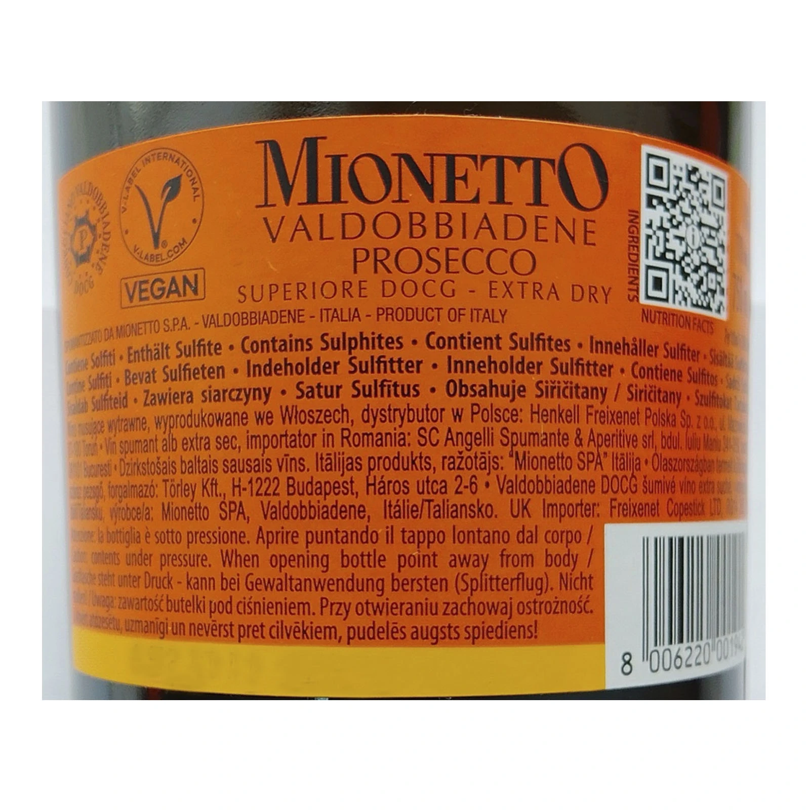 Вино ігристе Mionetto Prosecco Valdobbiadene Superiore DOCG біле екстра-сухе 11% 0.75л Фото №:2