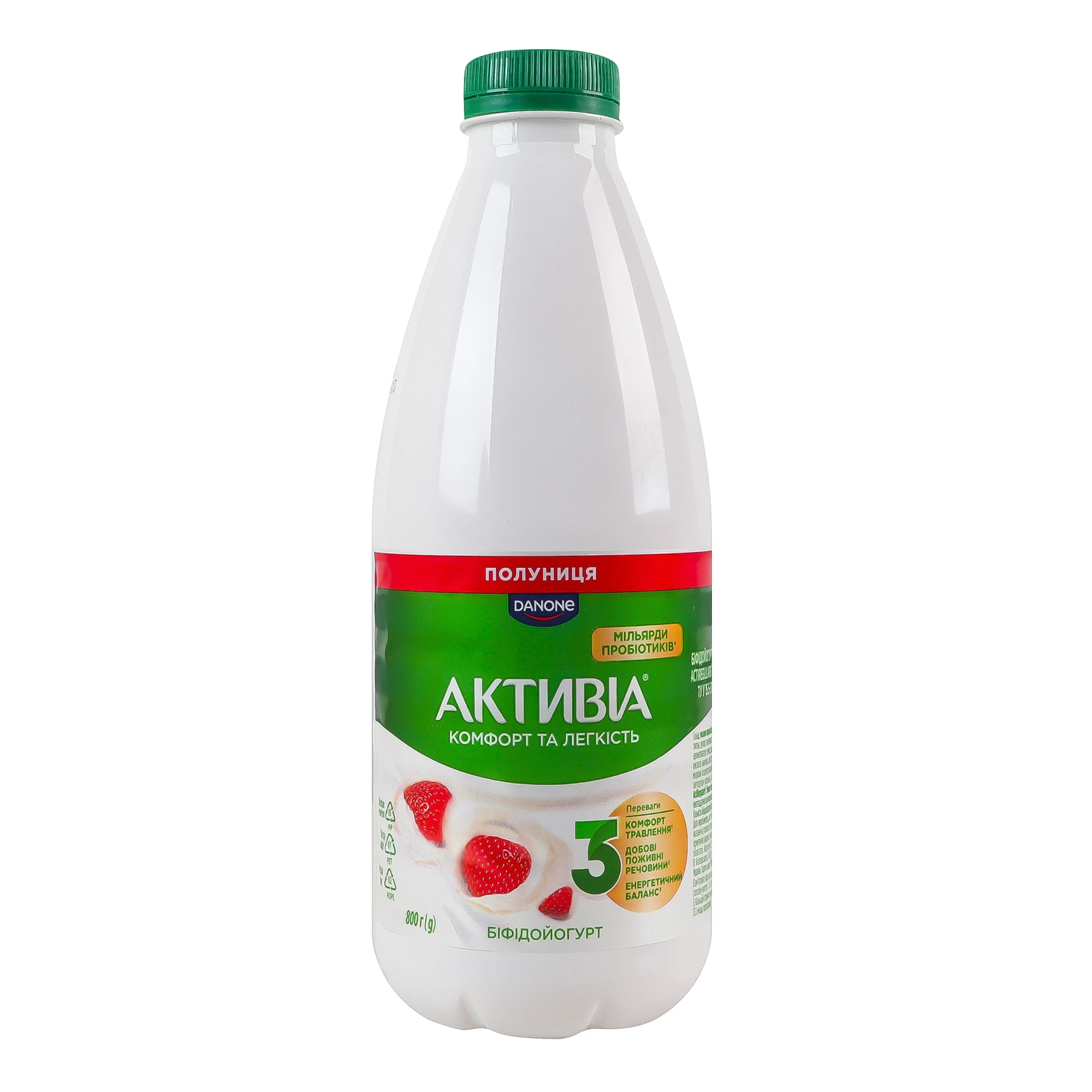 Біфідойогурт Активіа питний з біфідобактеріями Полуниця 1.5% 800г