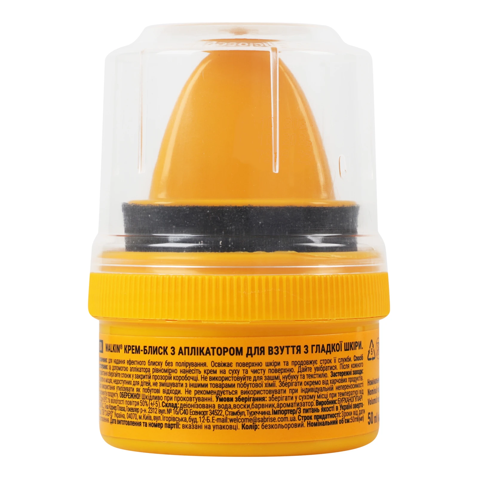 Крем-блиск для взуття Walkin з гладкої шкіри безкольоровий з аплікатором 50мл Фото №:2