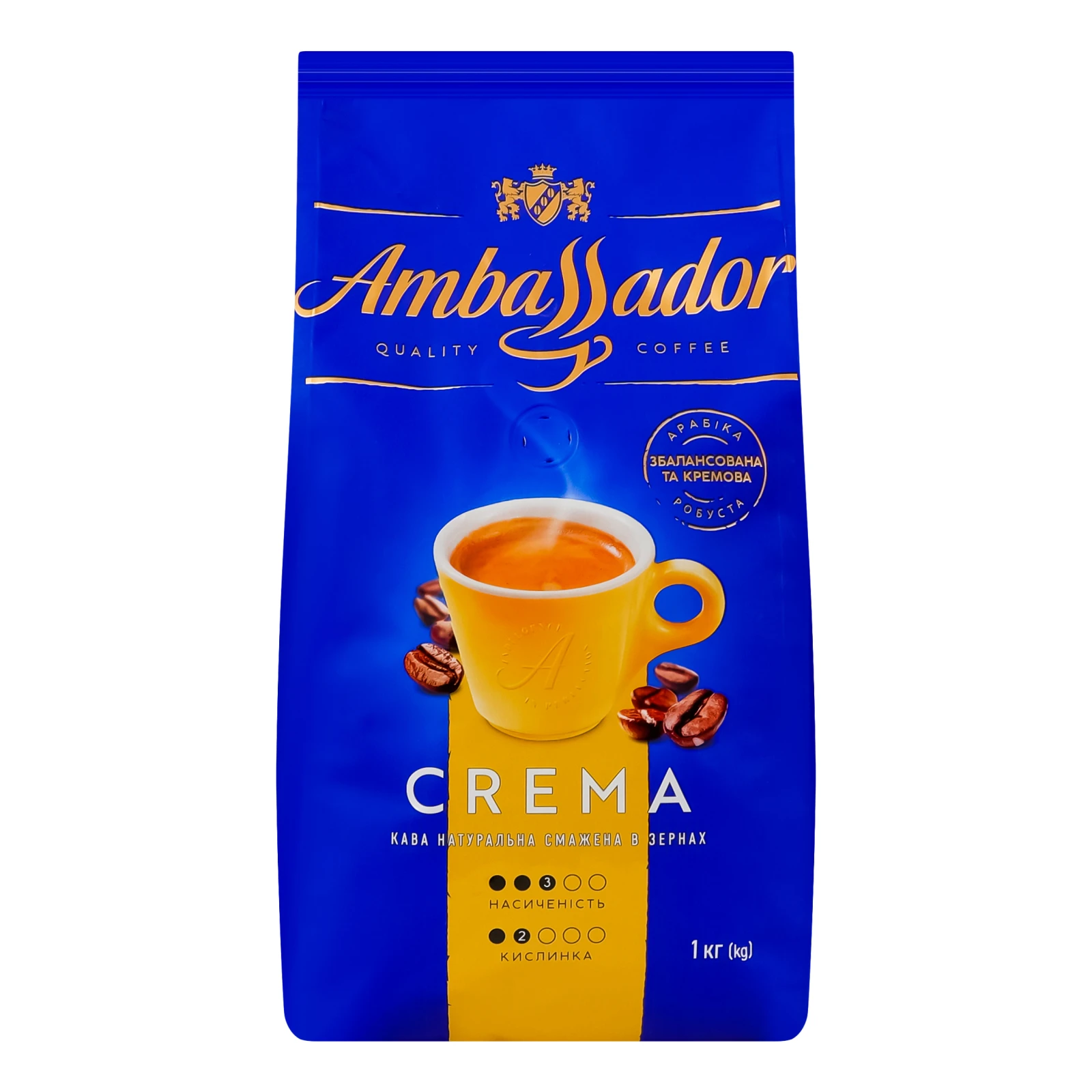Кава Ambassador Crema натуральна смажена в зернах 1кг Фото №:1