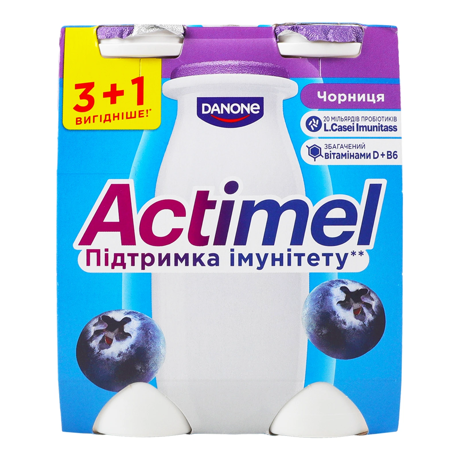 Продукт кисломолочний Actimel Чорниця 1.4% 4*100г/уп Фото навігації №:1