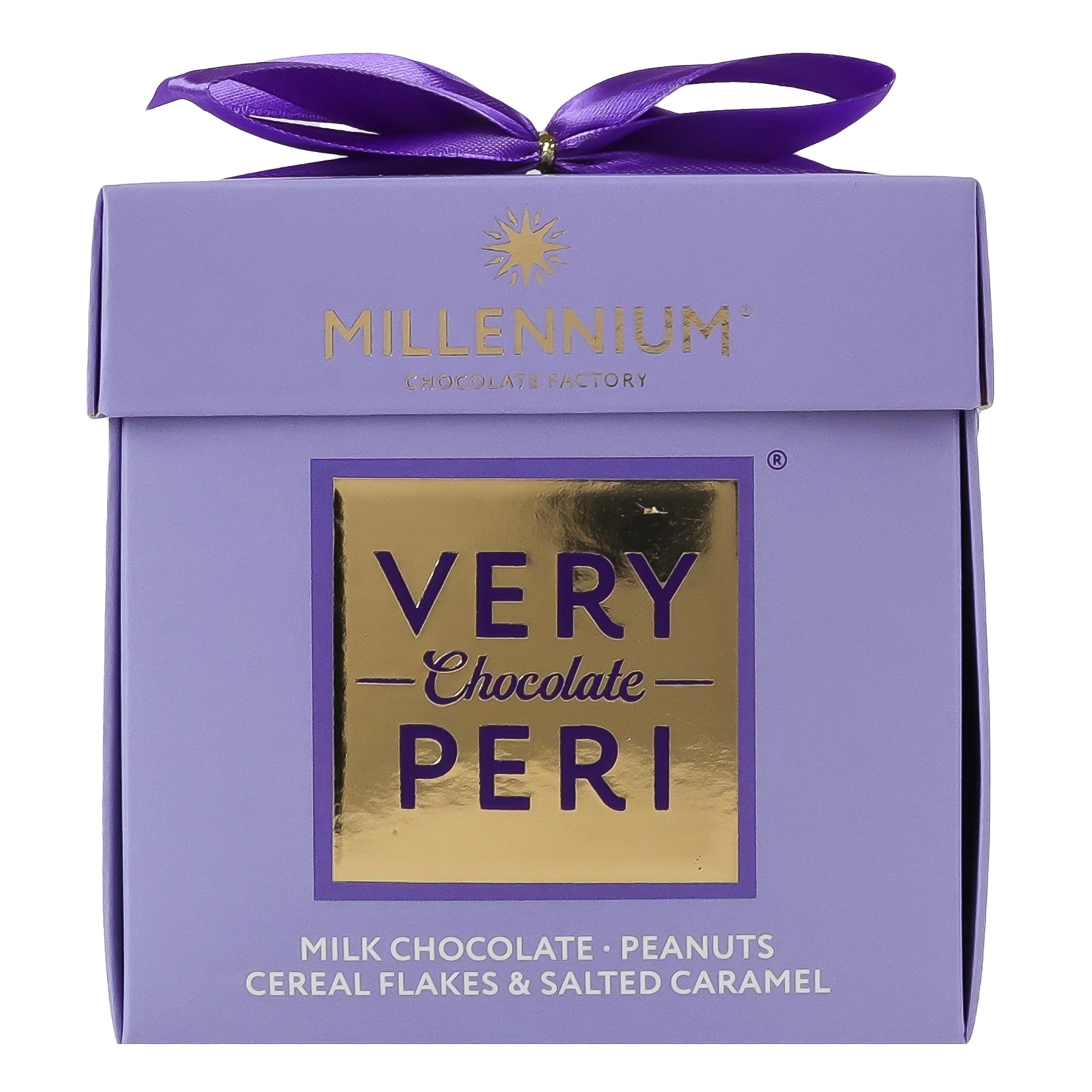 Цукерки Millennium Very Peri шоколадні молочні з арахісом, родзинками, злаковими пластівцями та солоною карамеллю 140г Фото №:2