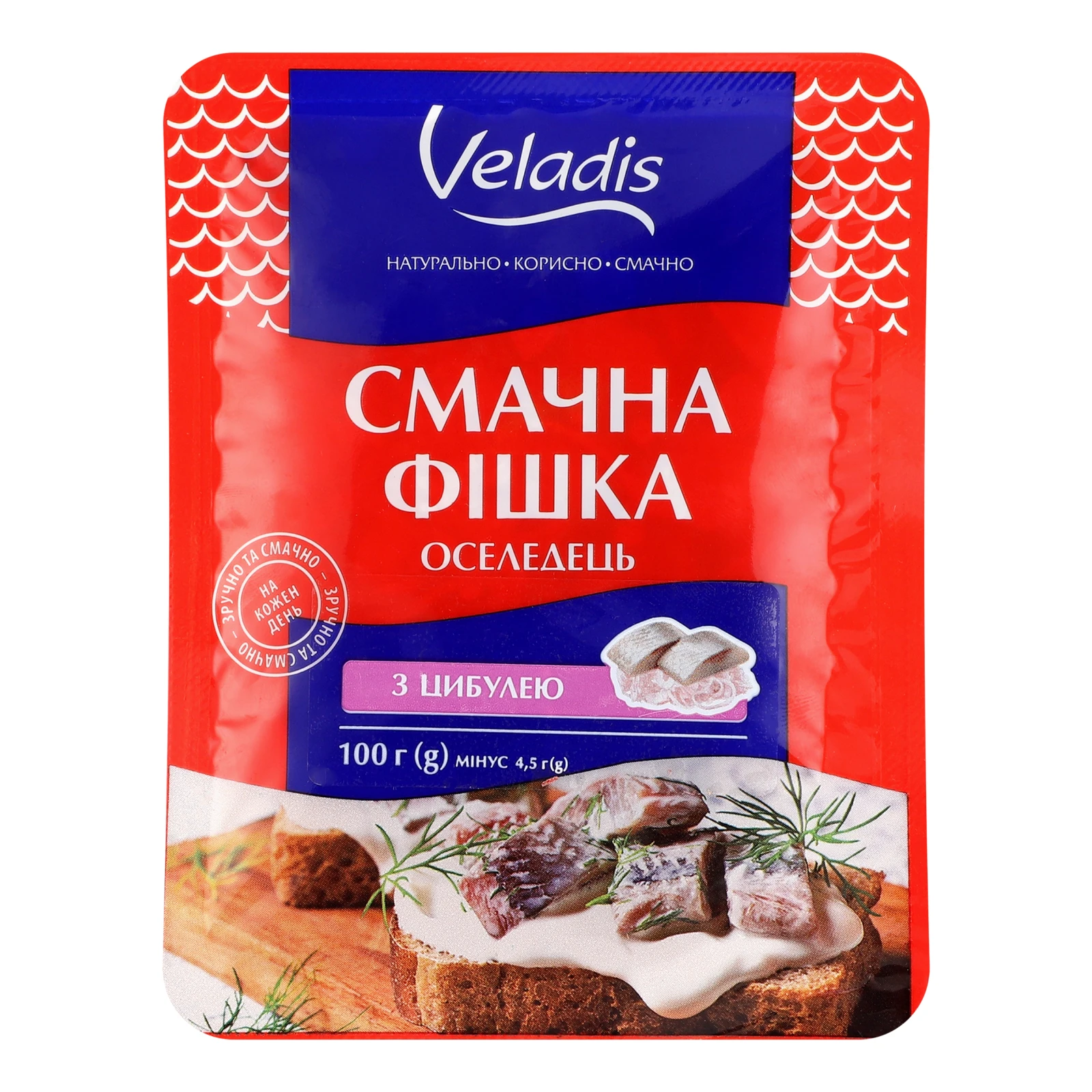 Оселедець Veladis Смачна фішка філе-шматочки з цибулею в олії слабосолоний 100г Фото №:1