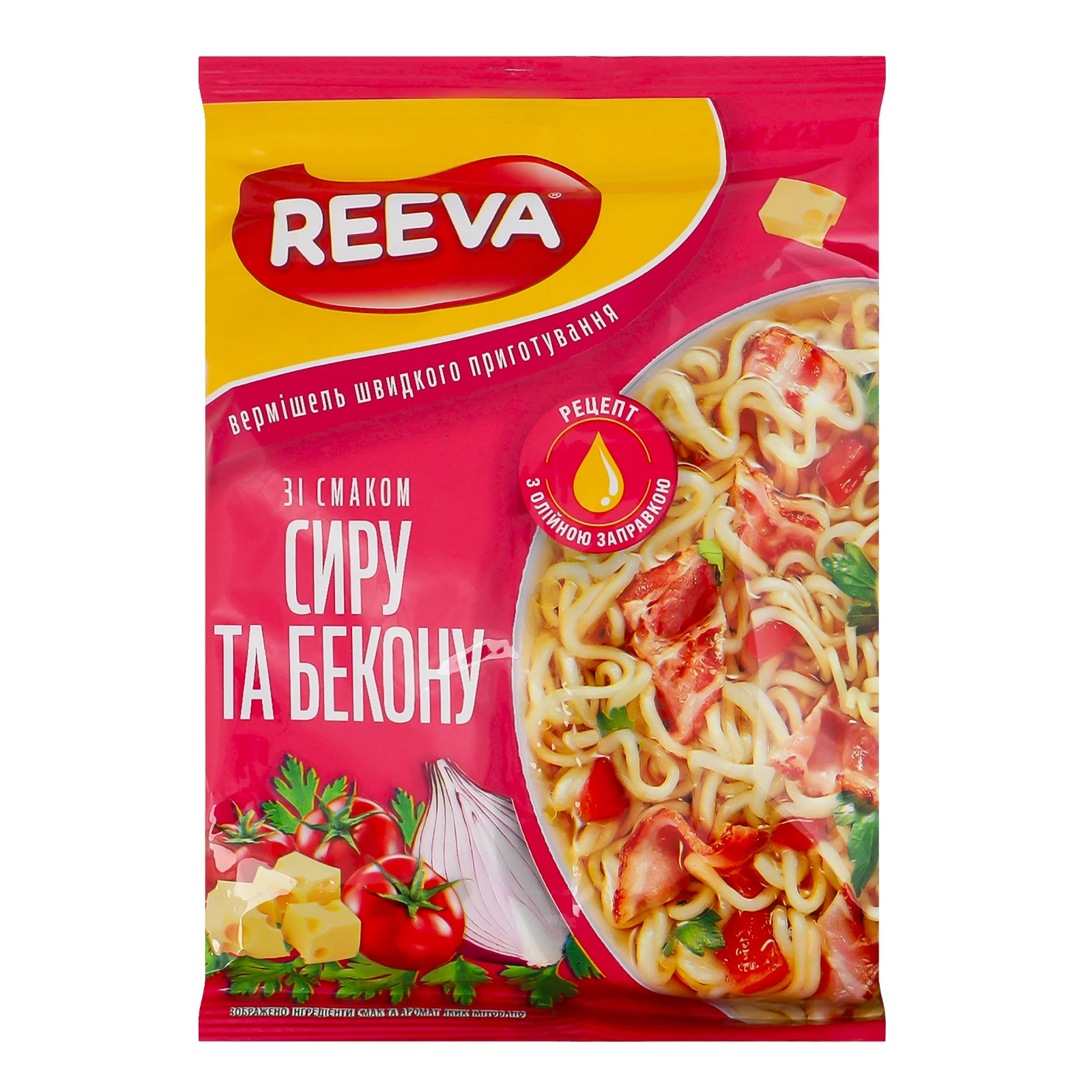 Вермішель Reeva швидкого приготування зі смаком Сиру та бекону 60г