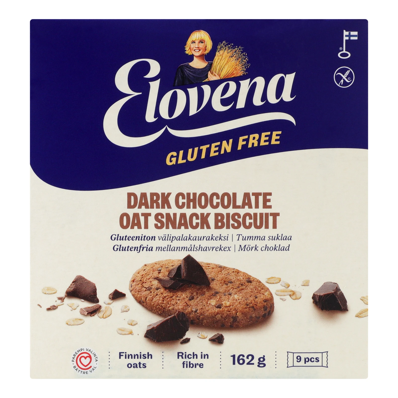 Галети Elovena вівсяні без глютену з чорним шоколадом 162г Фото №:1