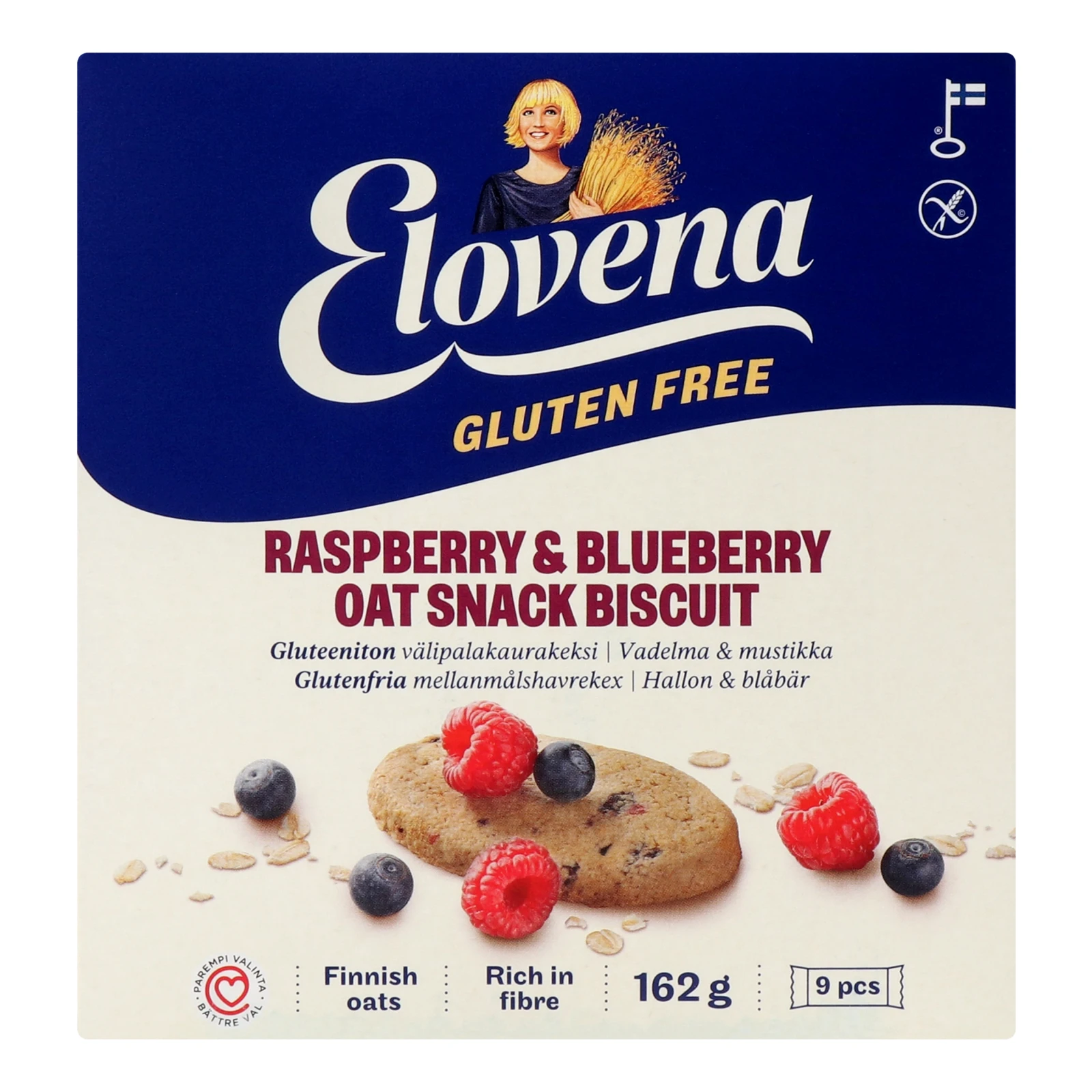 Галети Elovena Raspberry&Blueberry вівсяні без глютену 162г Фото №:1