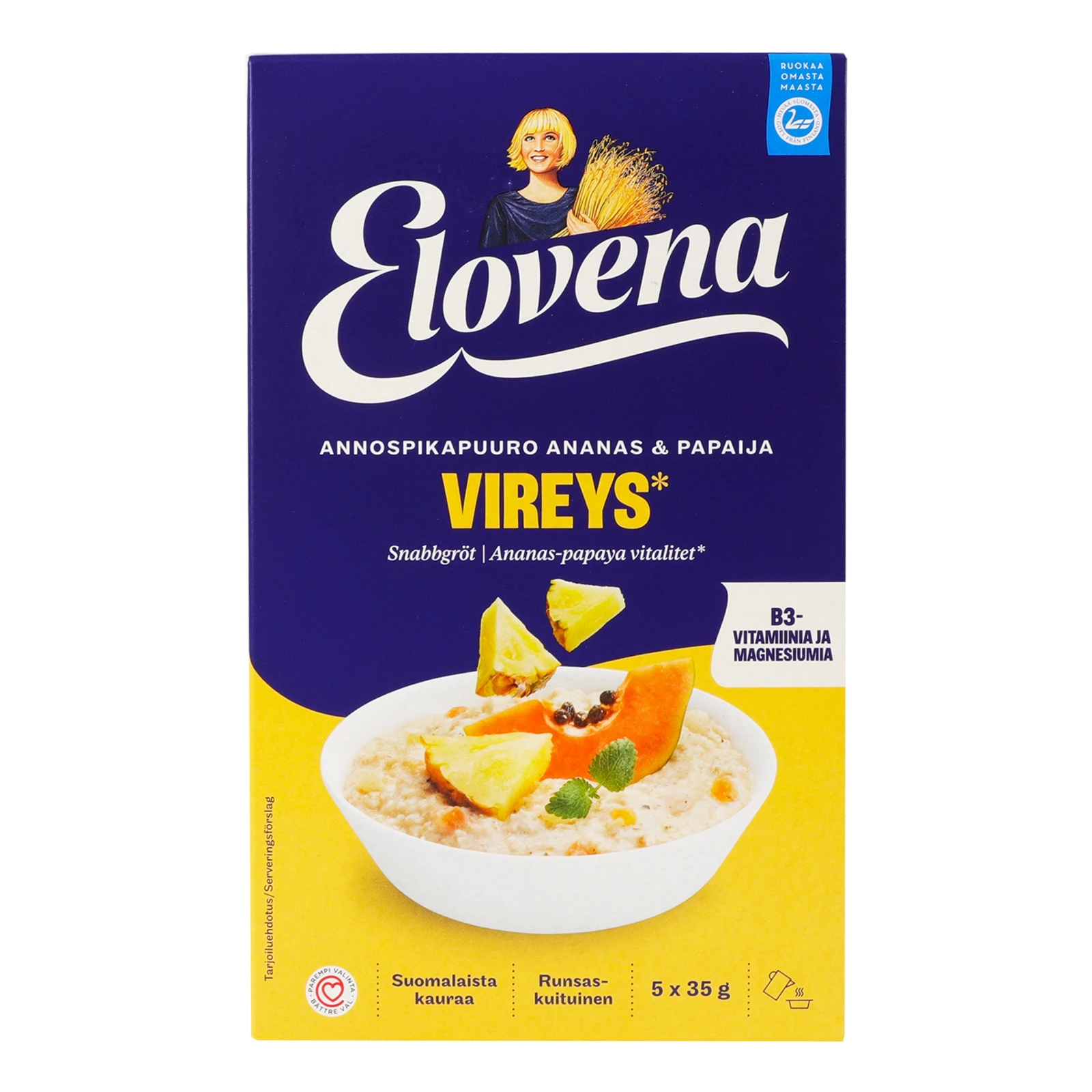 Каша-хвилинка Elovena вівсяна ананас и папайя 5*35г/уп Фото №:1