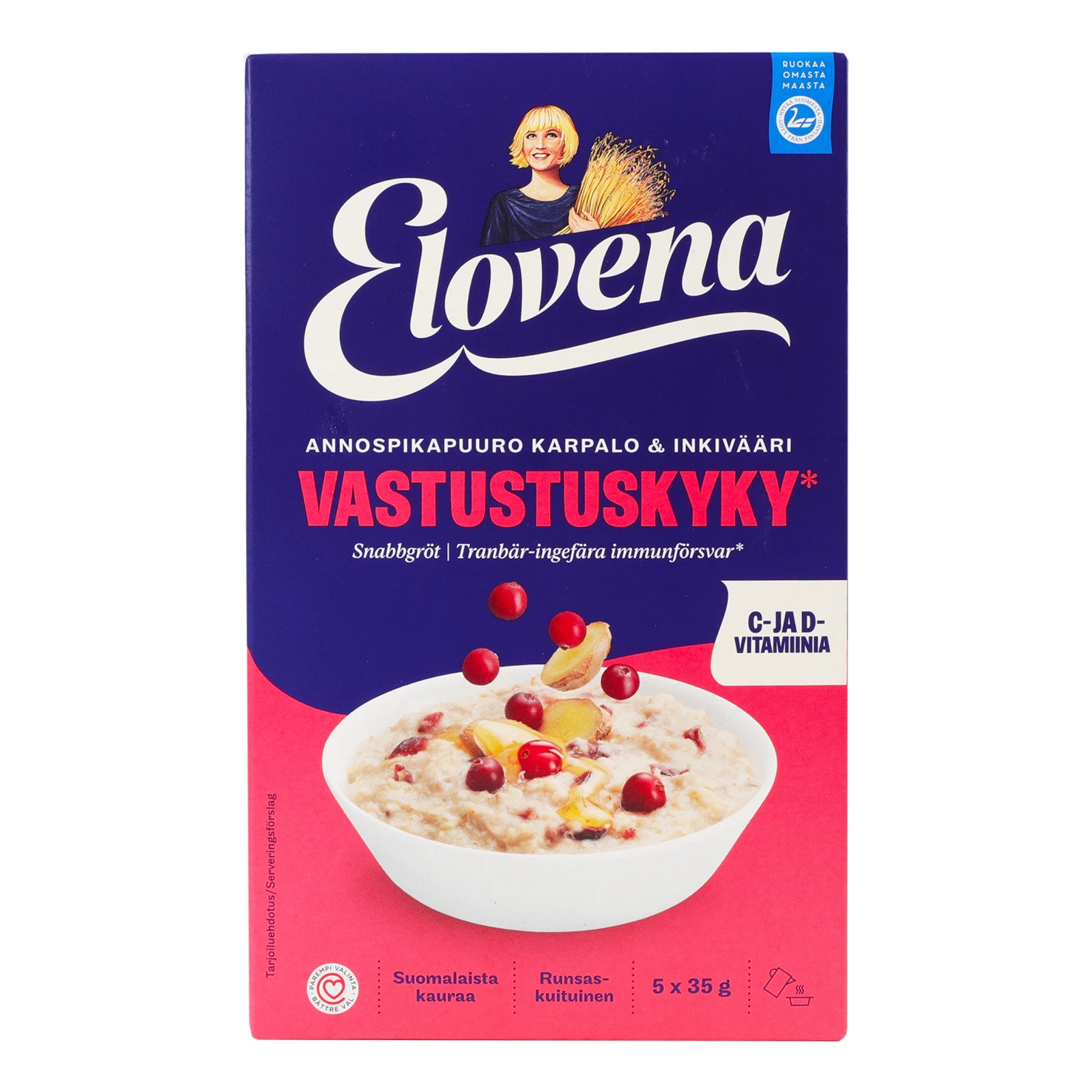 Каша-хвилинка Elovena вівсяна журавлина та імбир 5*35г/уп Фото №:1