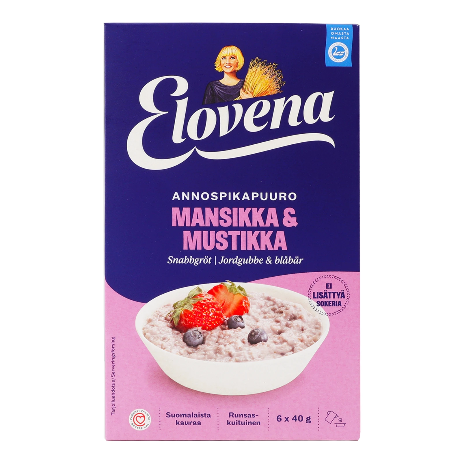 Каша-хвилинка Elovena вівсяна полуниця та чорниця 6*40г/уп Фото №:1