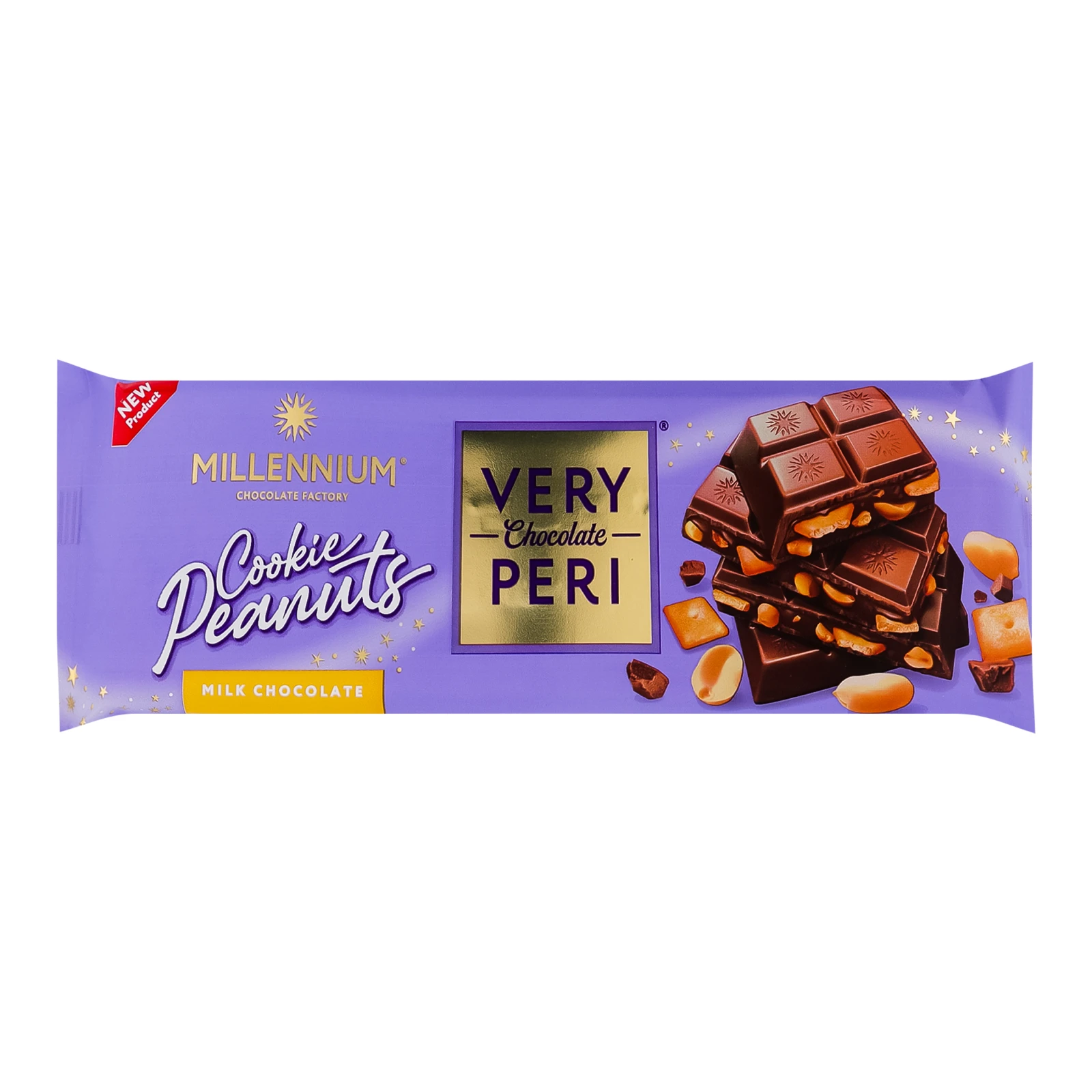 Шоколад Millennium Very Peri молочний з начинкою печивом та арахісом Фото №:1