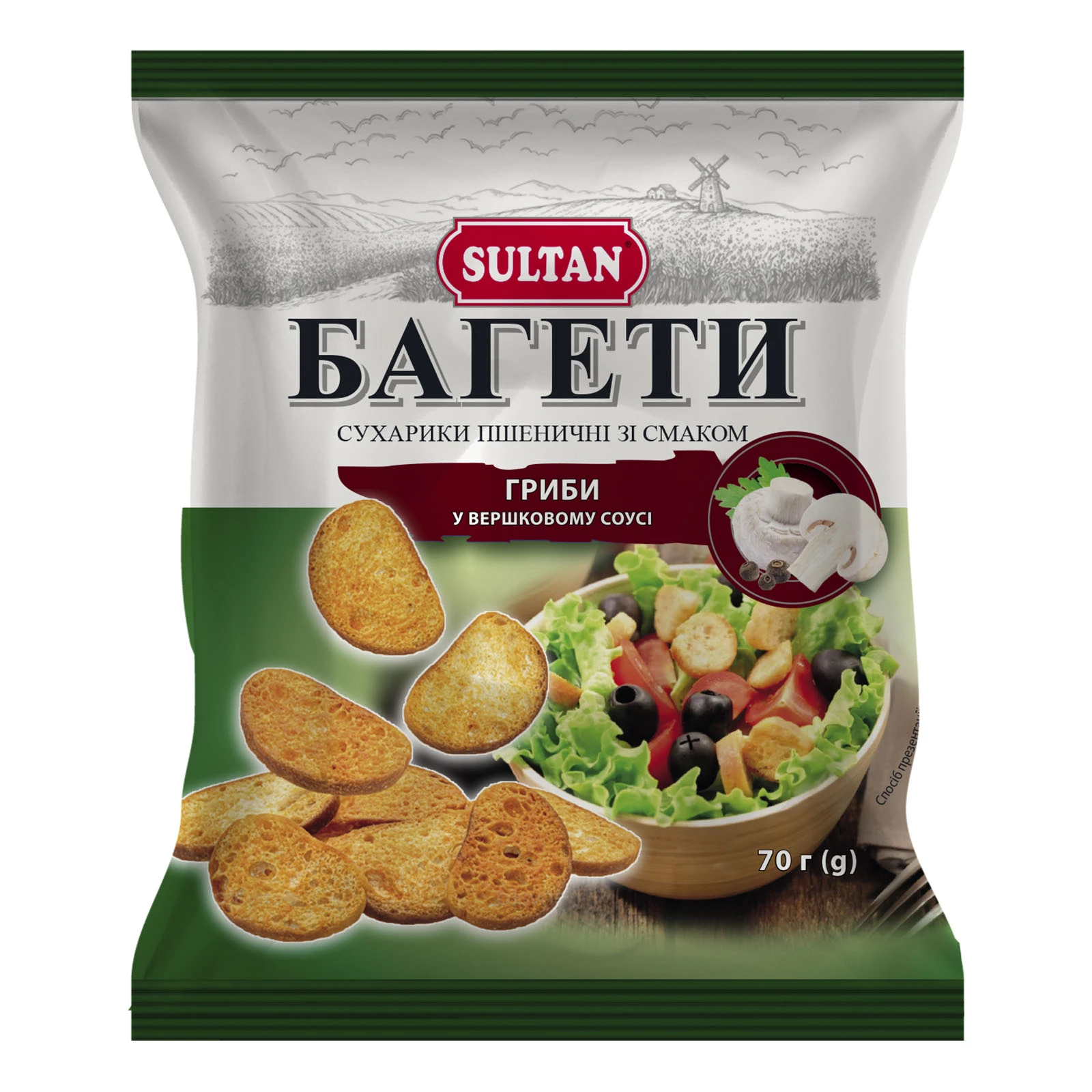 Сухарики Sultan Багети пшеничні зі смаком грибів у вершковому соусі 70г Фото №:1