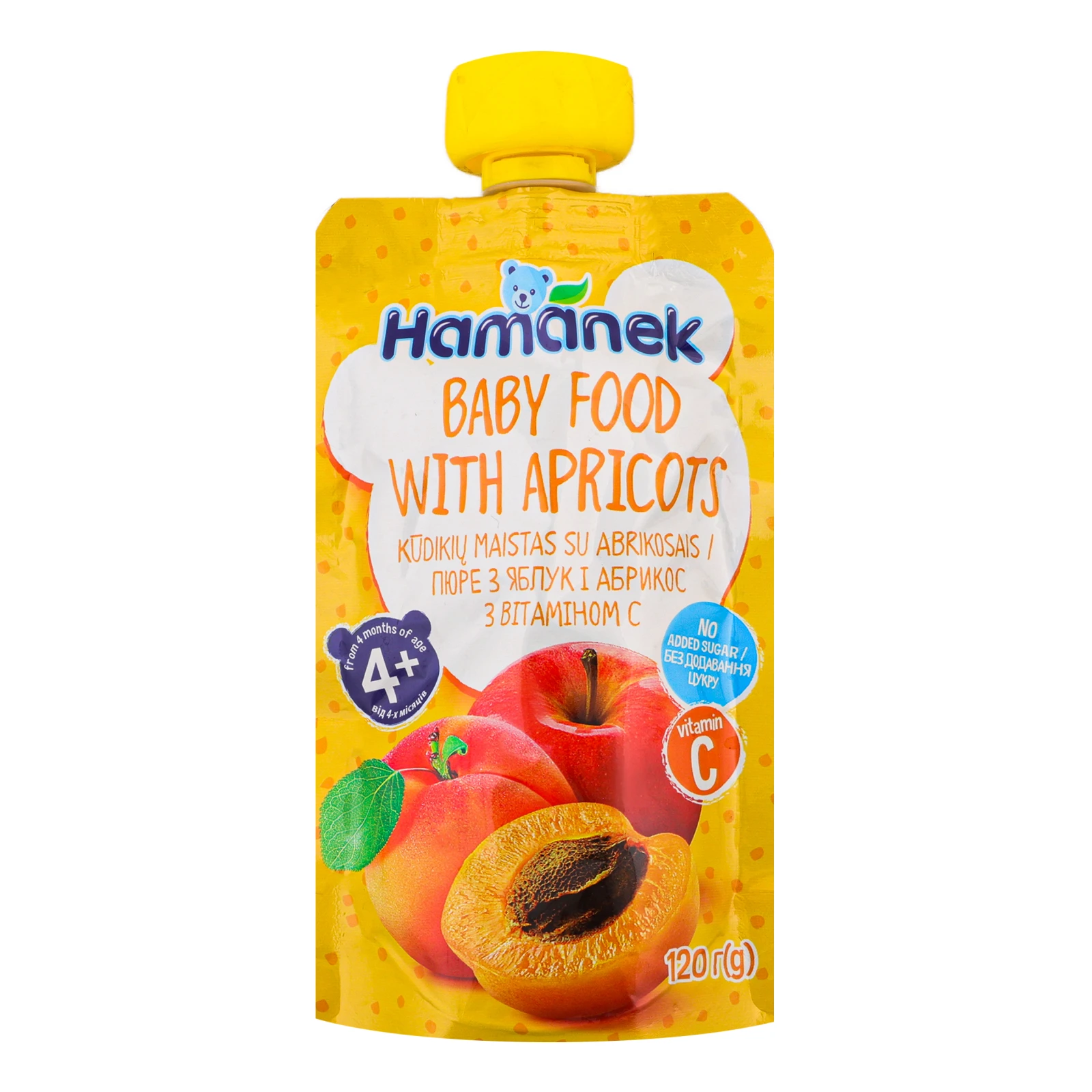 Пюре Hamanek з яблук та абрикос з вітаміном С для дітей від 4-х місяців 120г Фото №:1