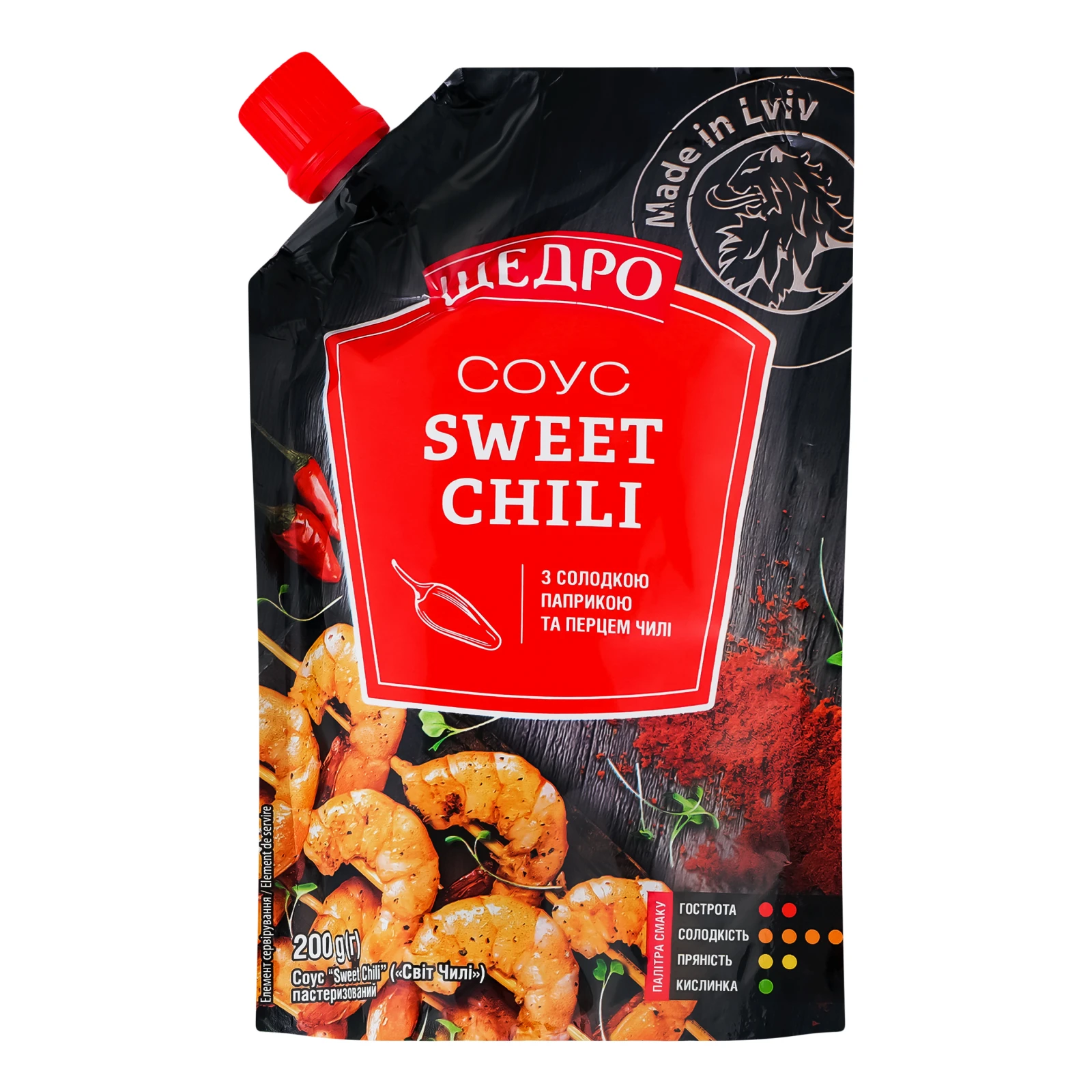 Соус Щедро Sweet Chili з солодкою паприкою та перцем чилі пастеризований 200г