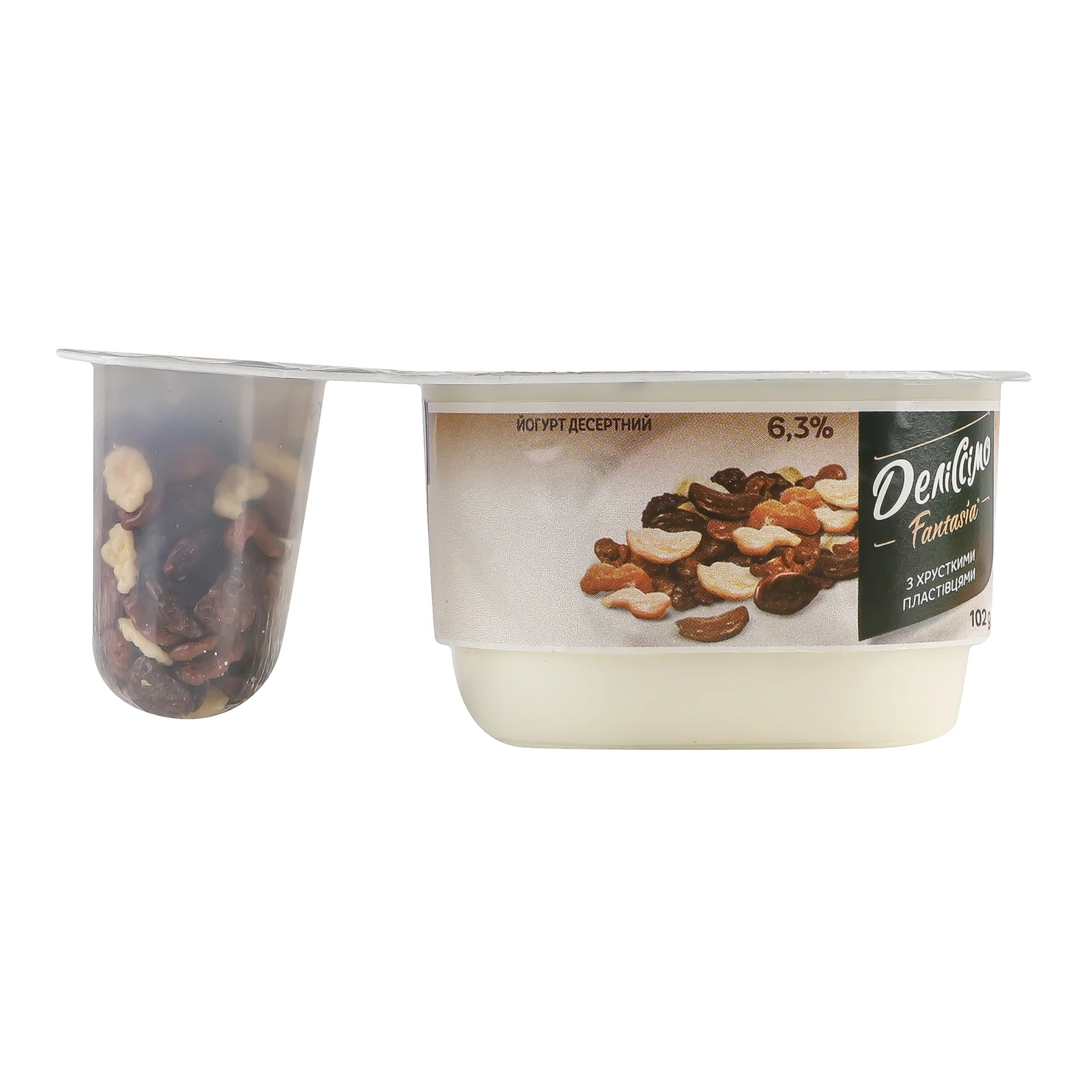 Йогурт Деліссімо Fantasia десертний з хрусткими пластівцями 6.3% 102г Фото №:1