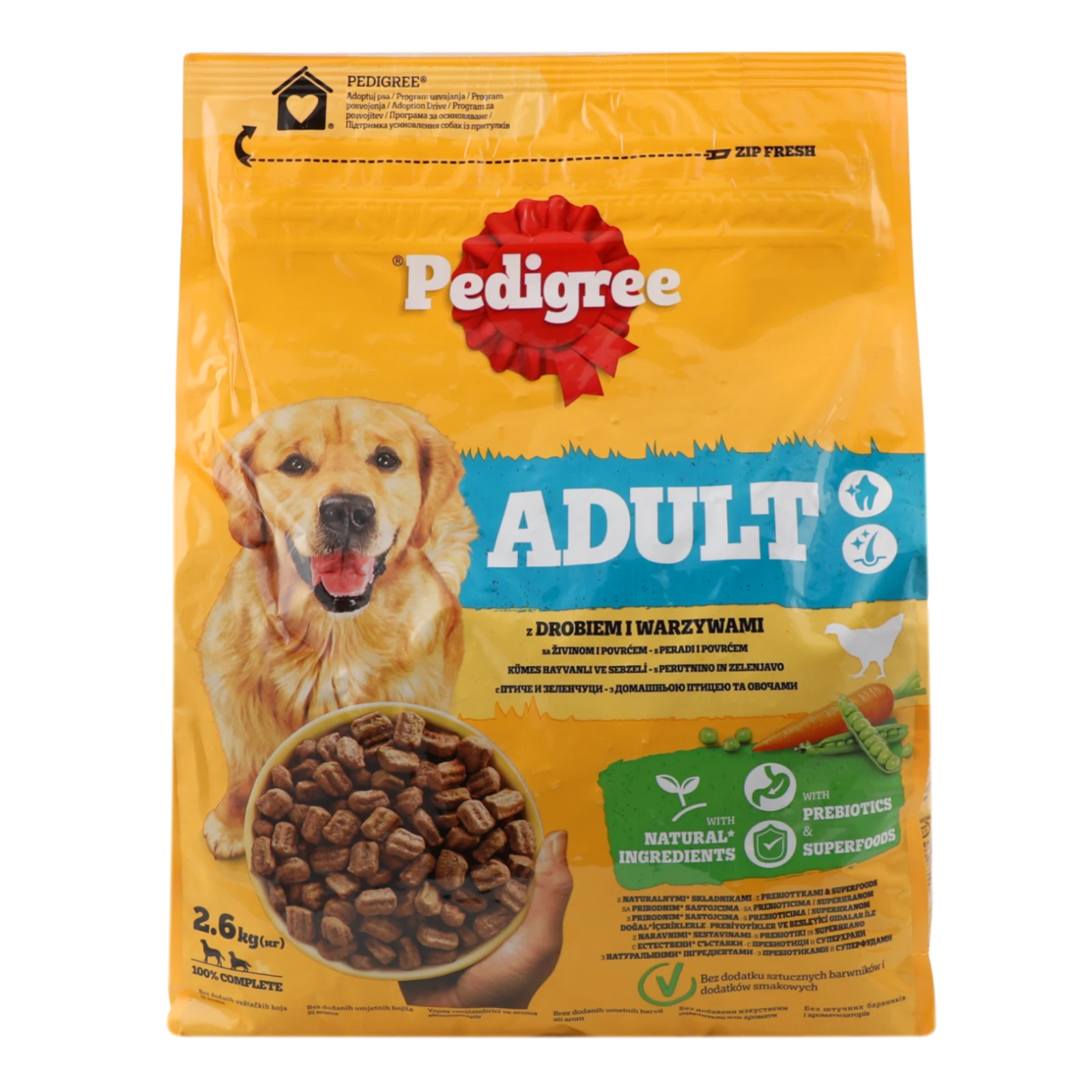 Корм для собак Pedigree сухий повнораціонний для дорослих собак з домашньою птицею та овочами 2.6кг Фото №:1